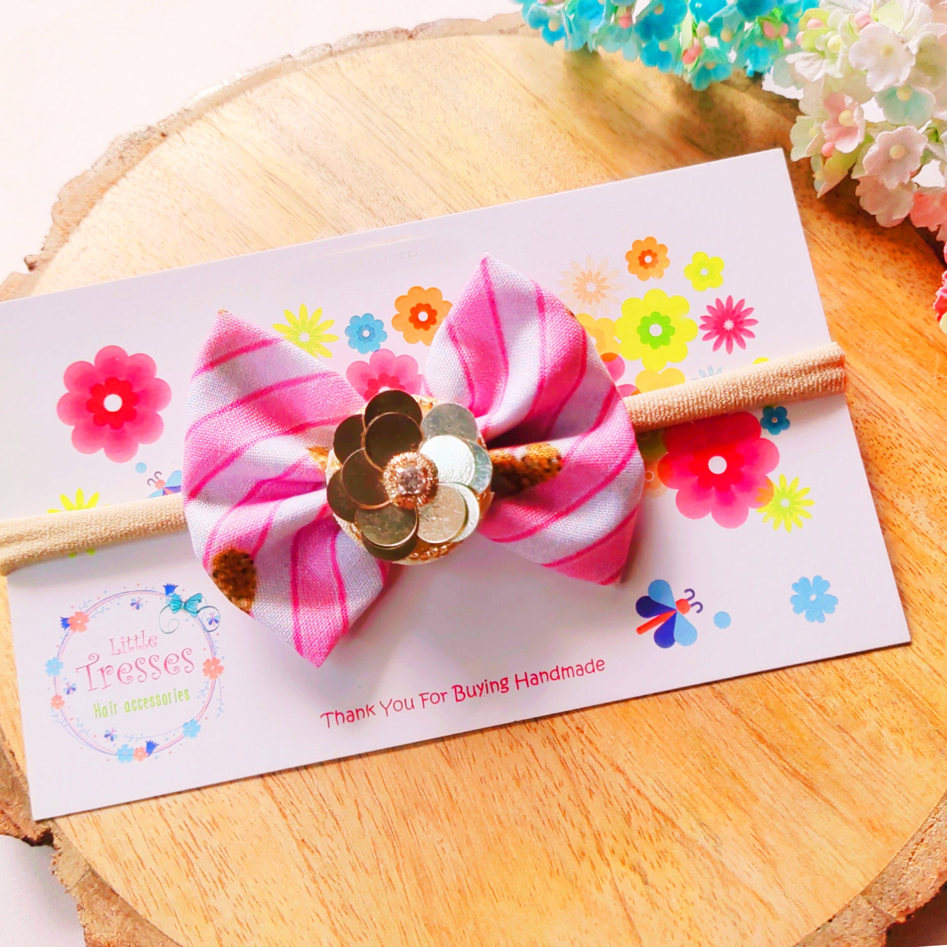 Golden Heart with Flower Headband - Pink & Golden