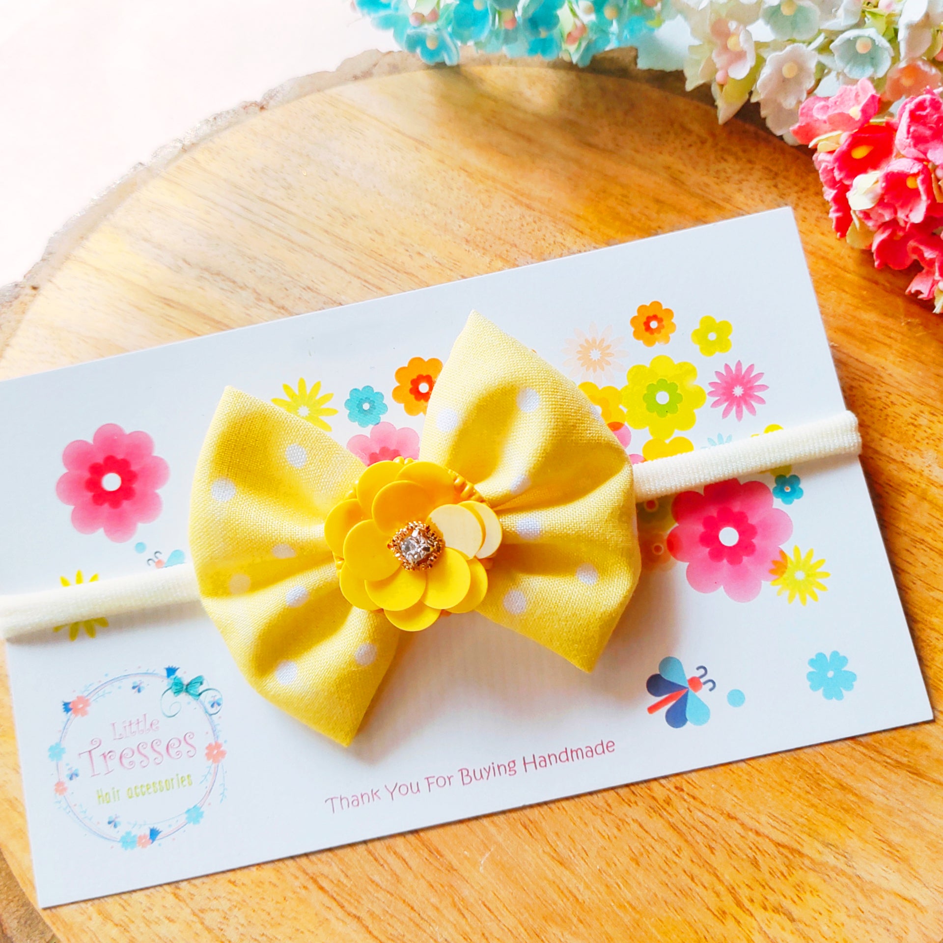 Polka Dots with Flower Headband - Yellow