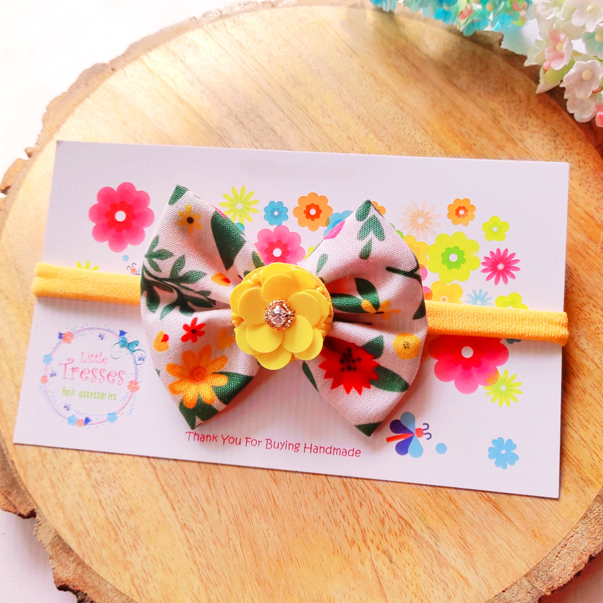 Carnation with Flower Headband - Yellow