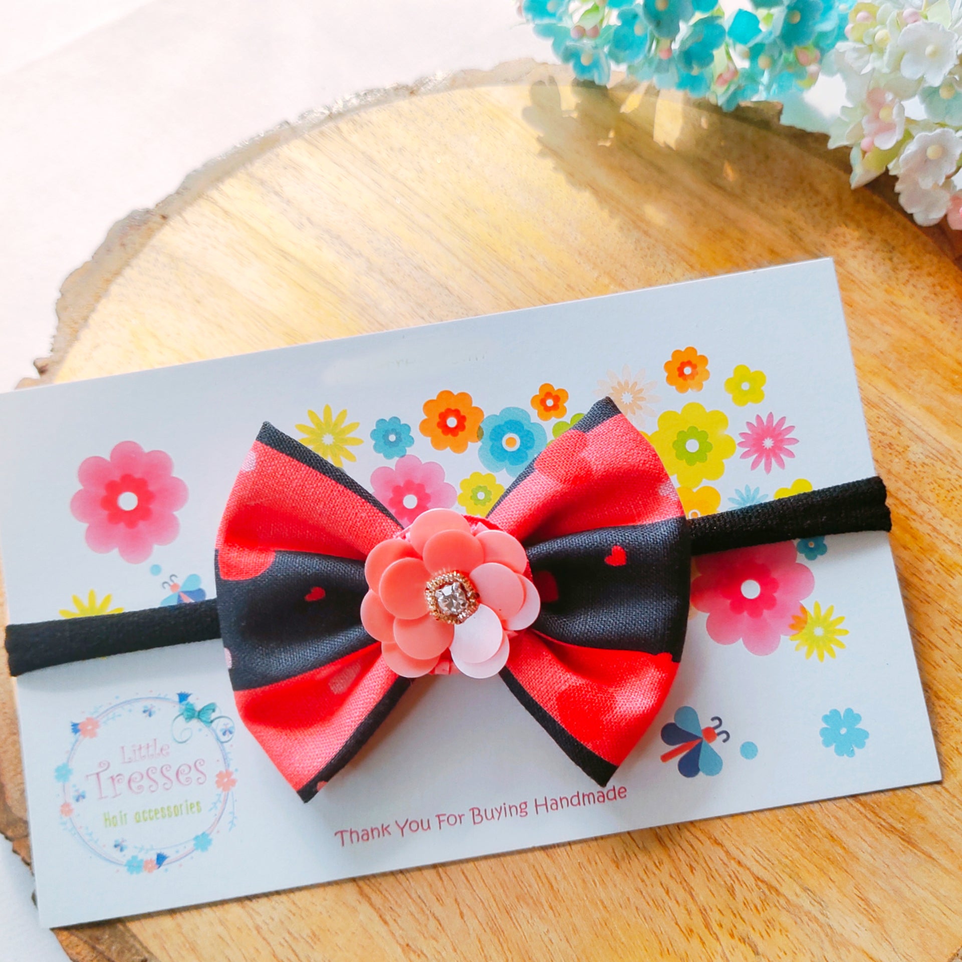 Red & Black Stripes with Flower Soft Headband