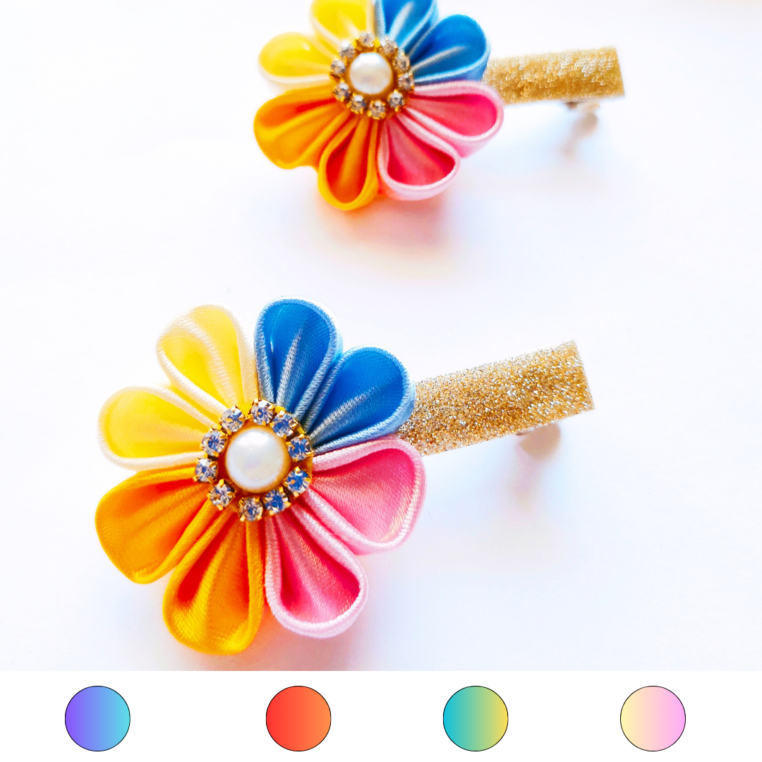 Kanzashi Flowers Pair - 4 Colors