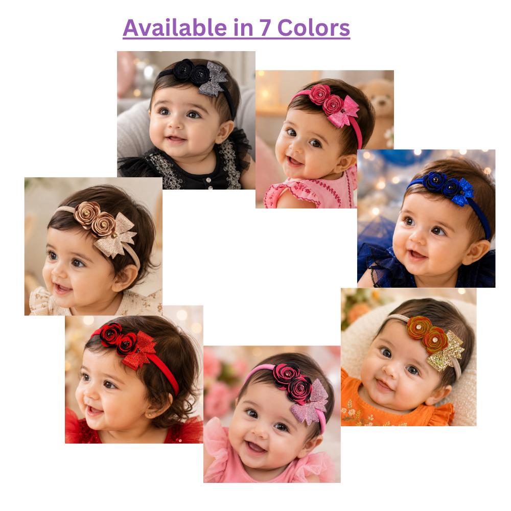 Roses with Bow Soft Headband - Black & Blue