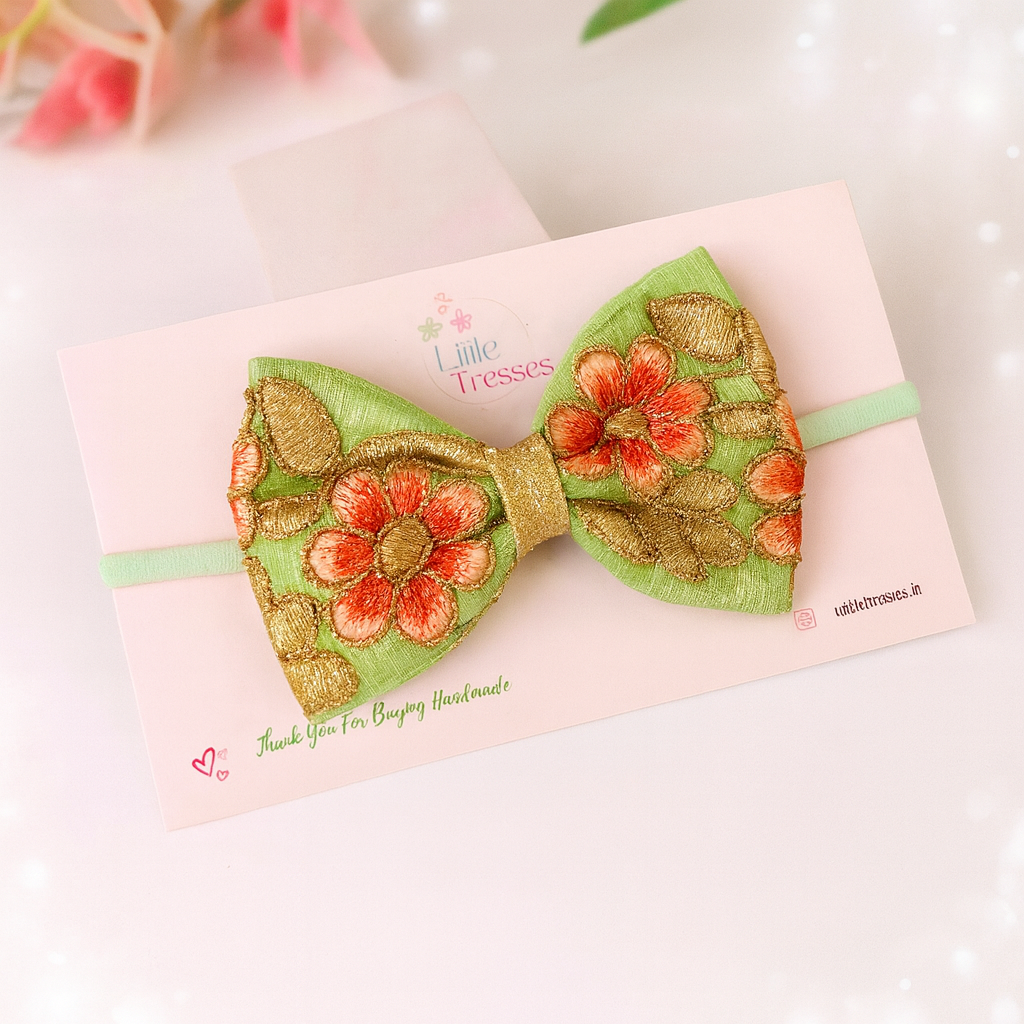 Phoolwari Big Bow Soft Headband - Mint Green