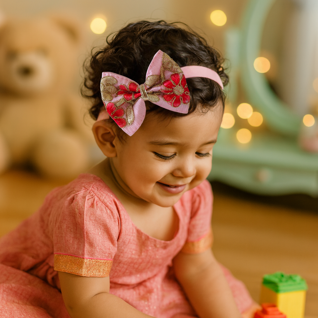 Phoolwari Big Bow Soft Headband - Light Pink