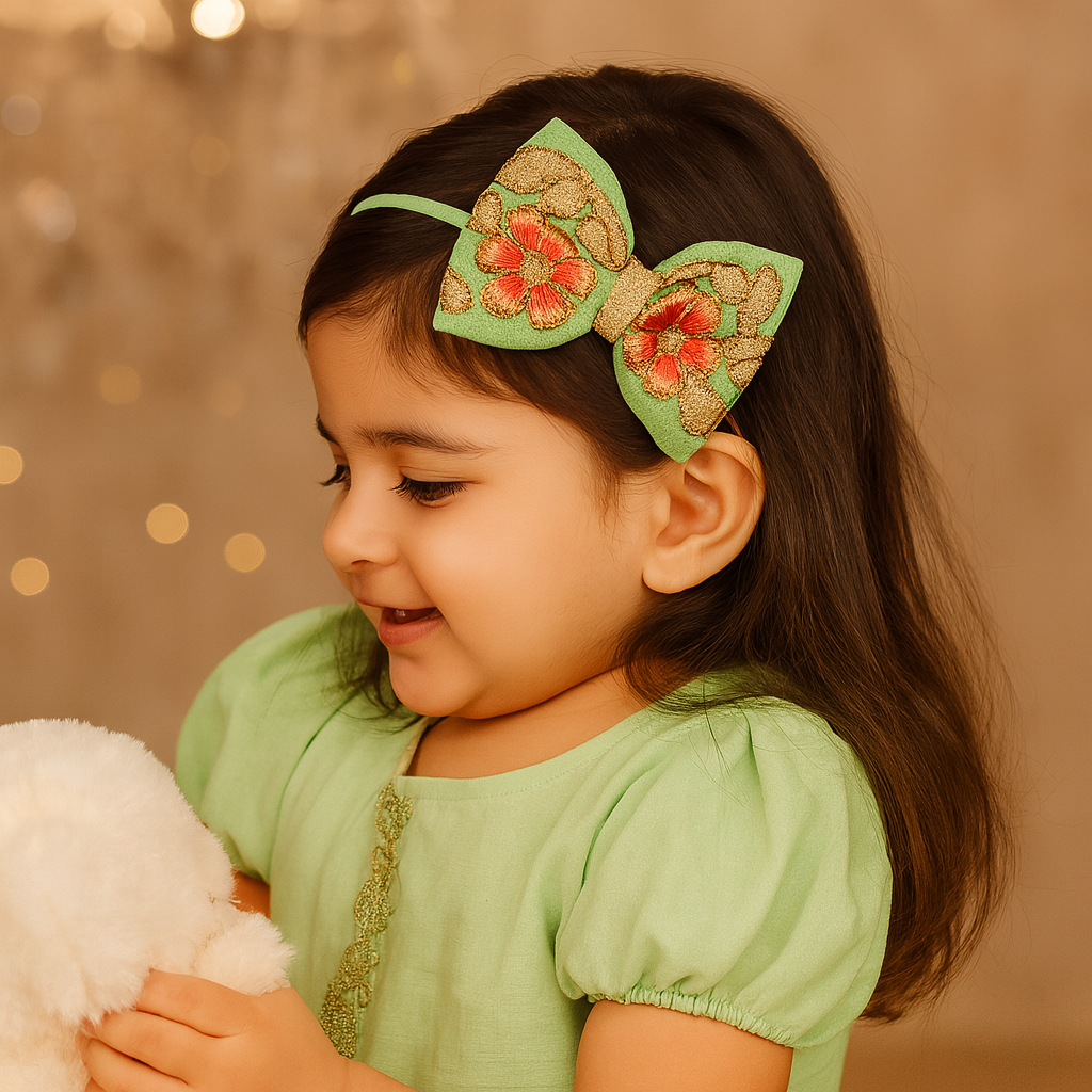 Phoolwari Big Bow Soft Headband - Mint Green