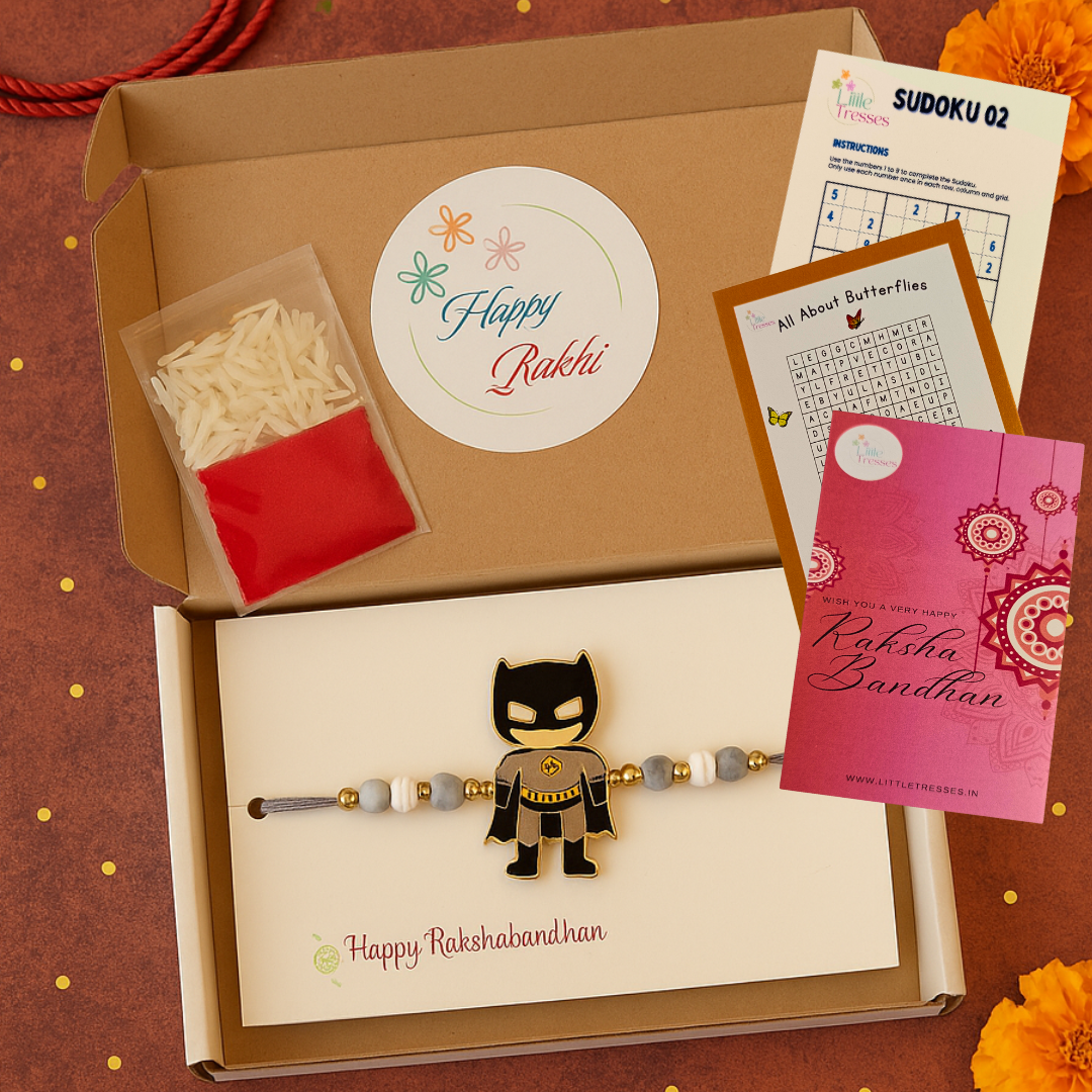 Batman Rakhi for boys with greeting card, Fun Cards, roli and rice – Little Tresses