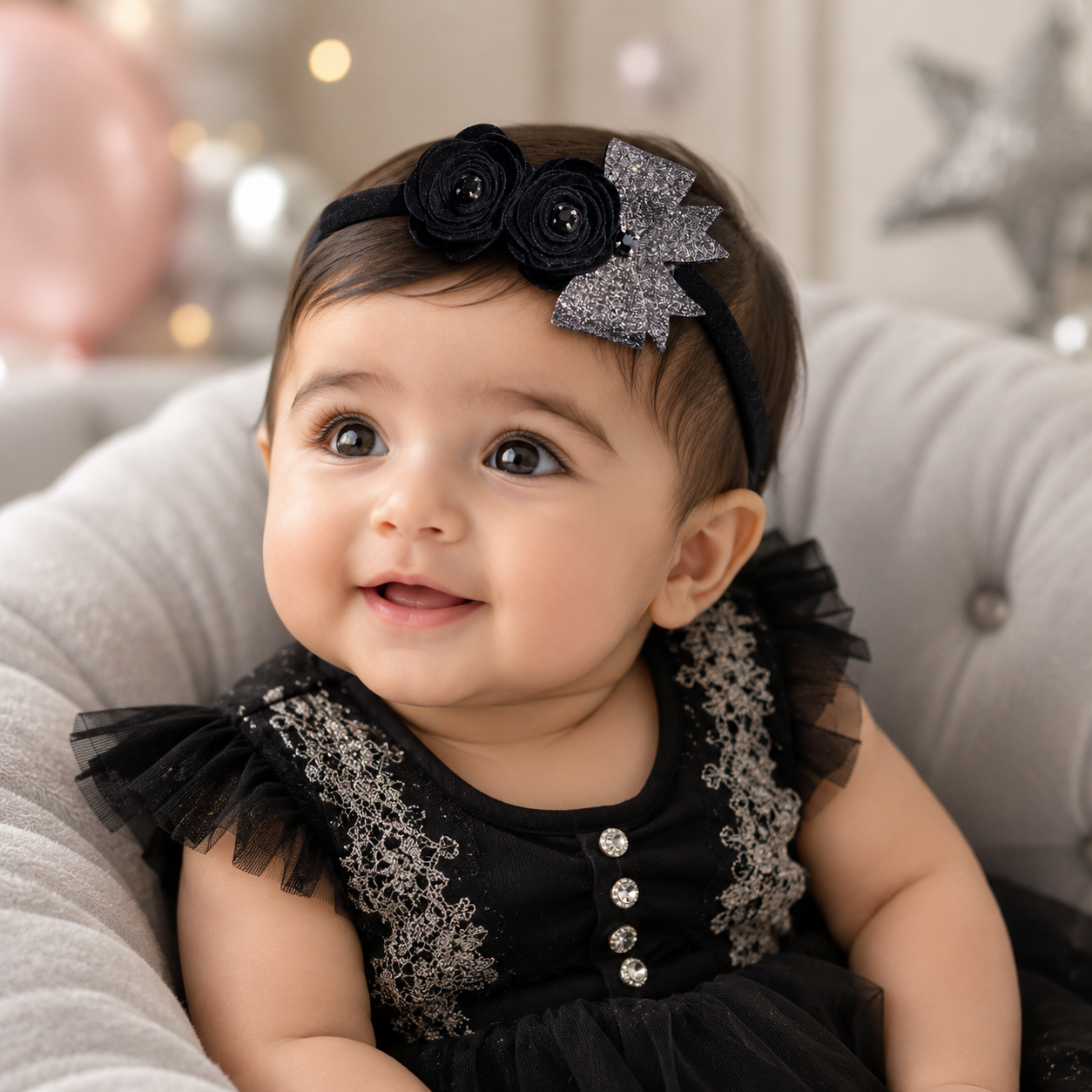 Roses with Bow Soft Headband - Black