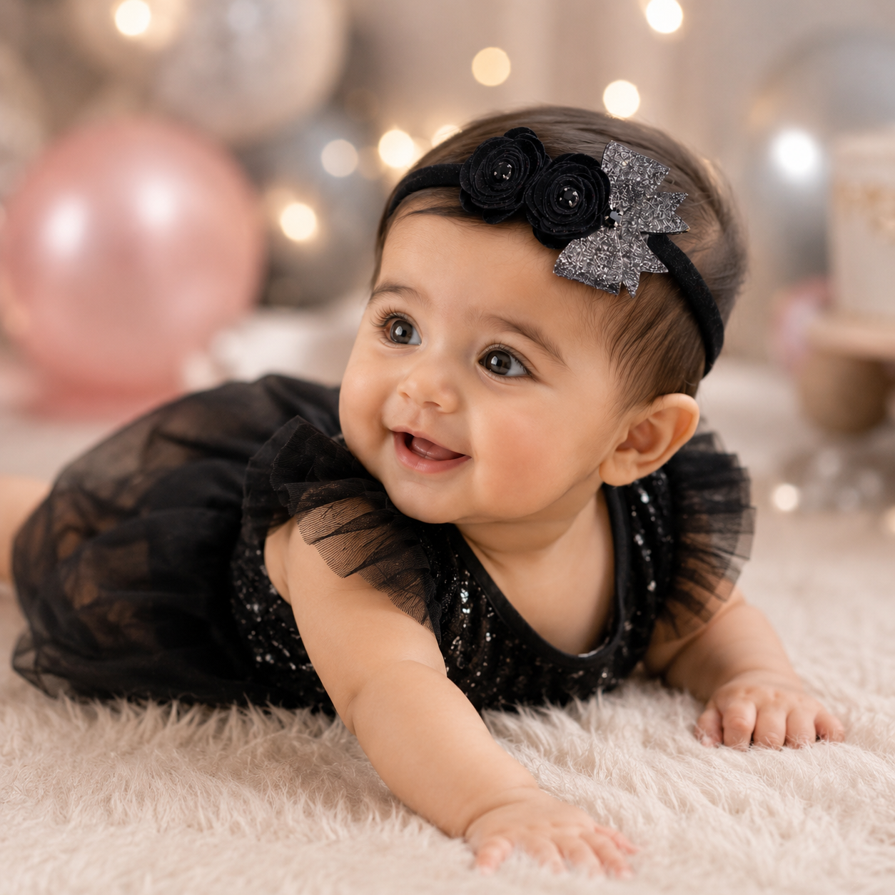 Roses with Bow Soft Headband - Black