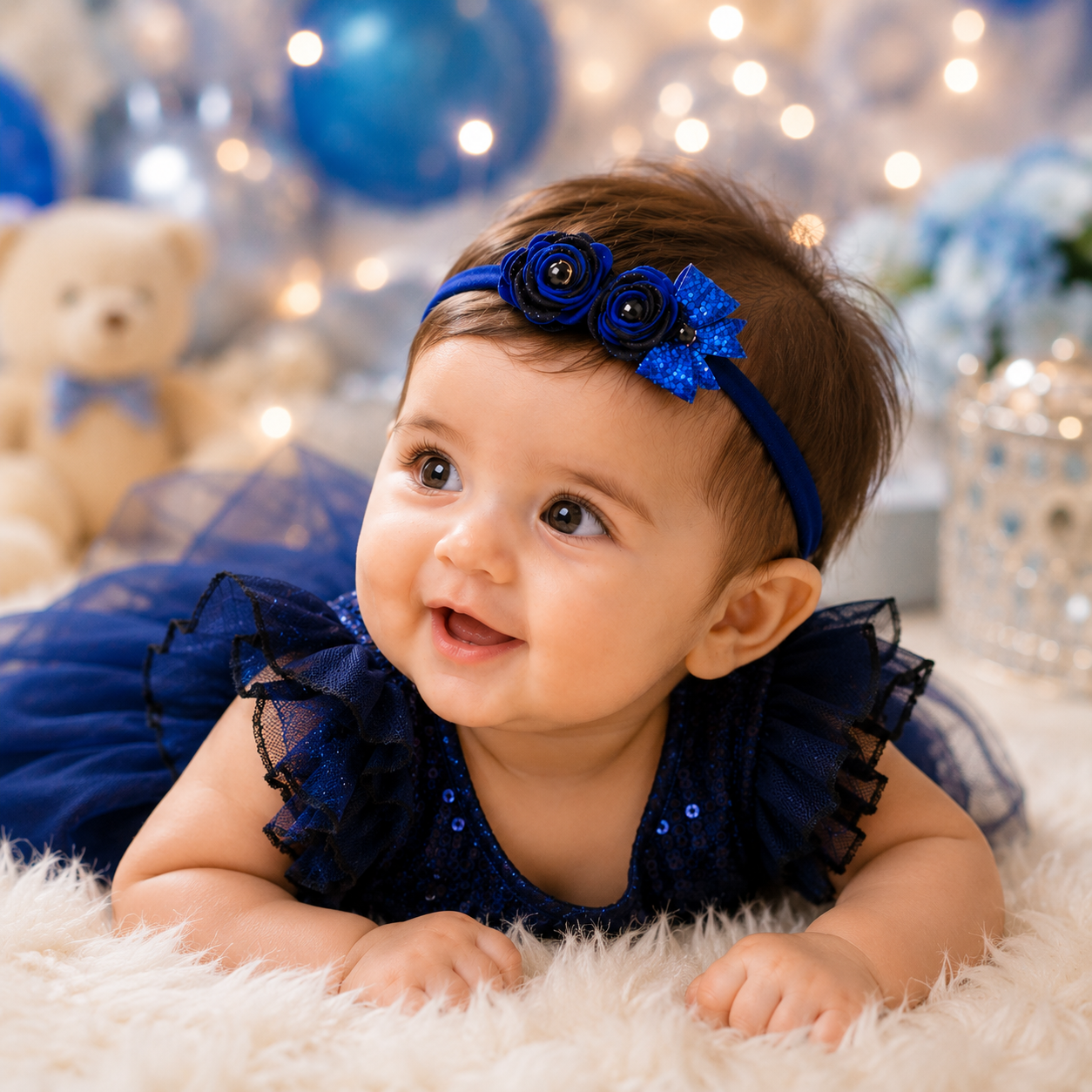 Roses with Bow Soft Headband - Black & Blue