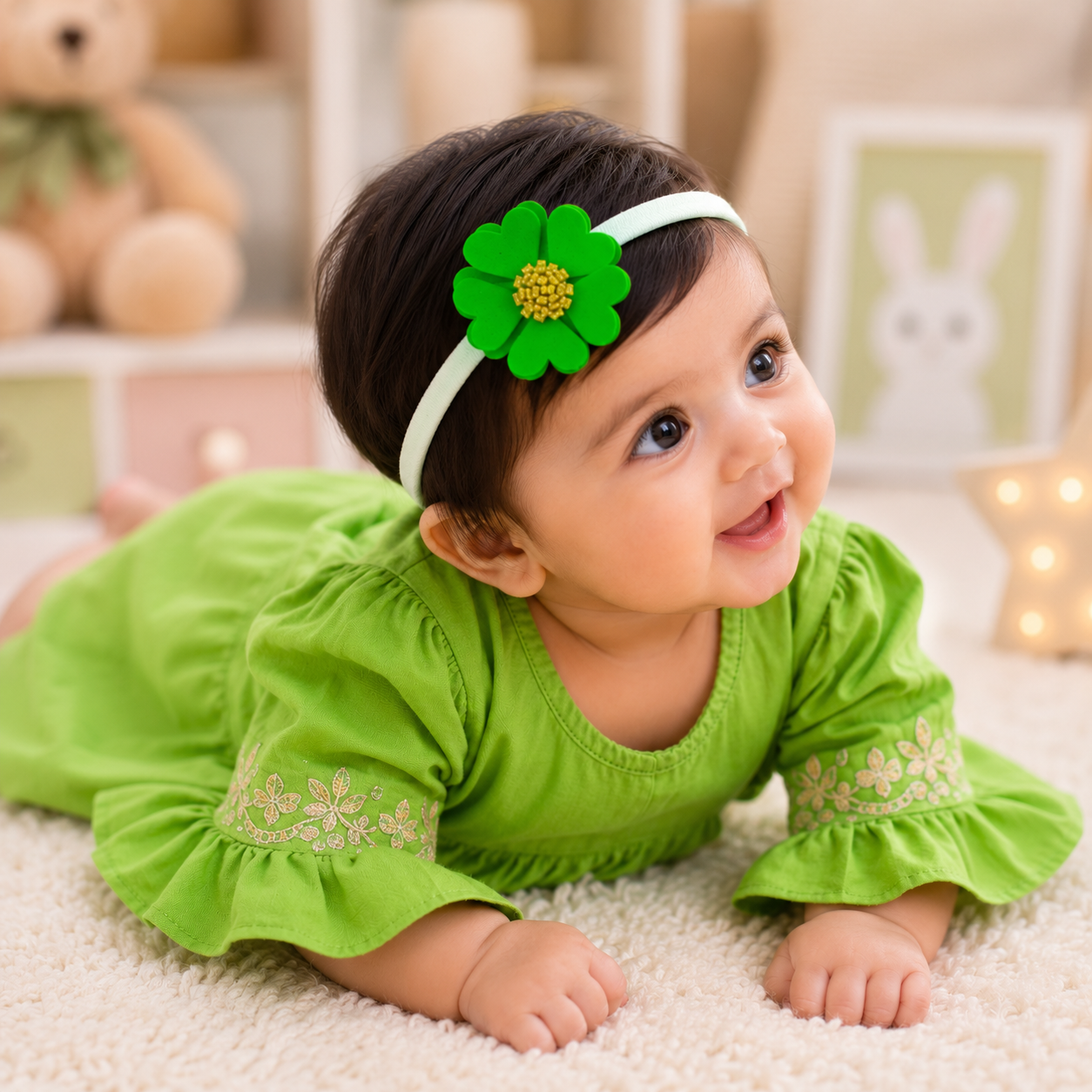 Scalloped Flower Soft Headband – Parrot Green