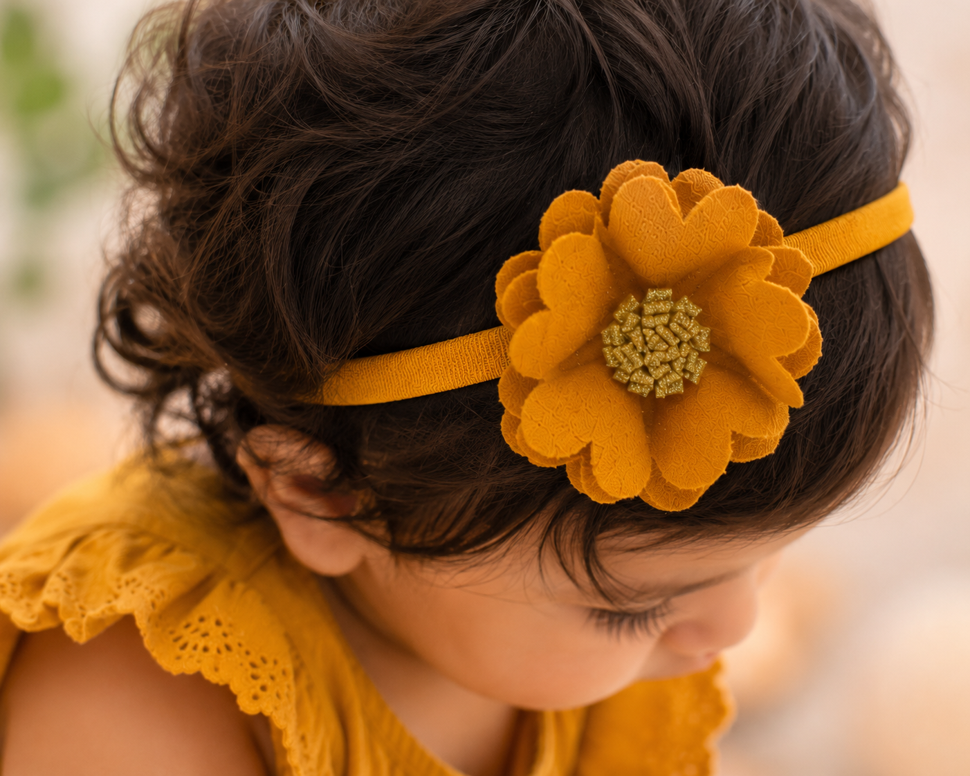 Scalloped Flower Soft Headband – Mustard