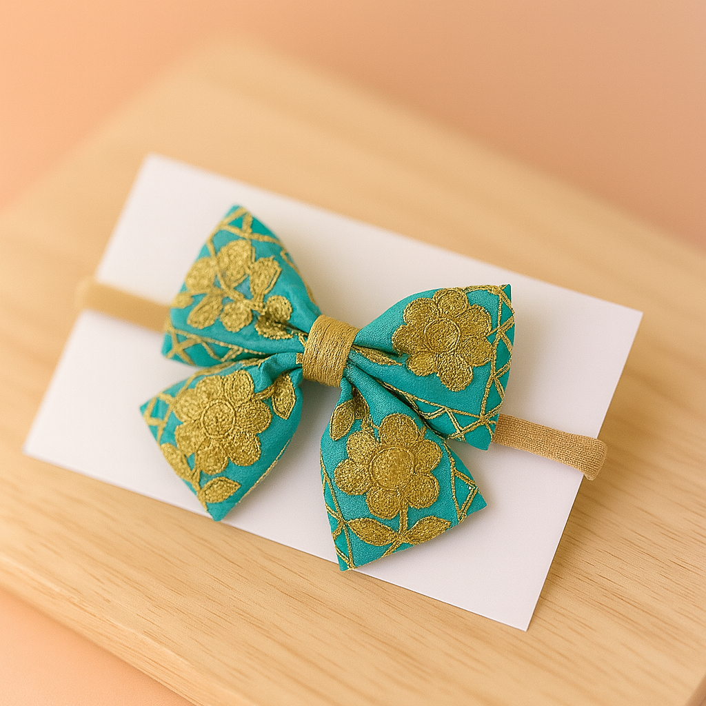 PhoolwariPiggyTail Bow Soft Headband - Light Blue