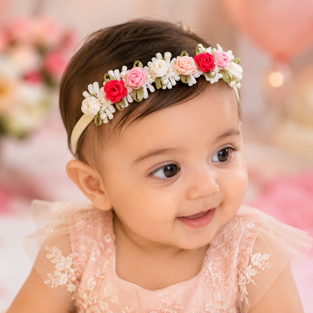 Multicolor Lace with Flowers and Pearls Soft Headband