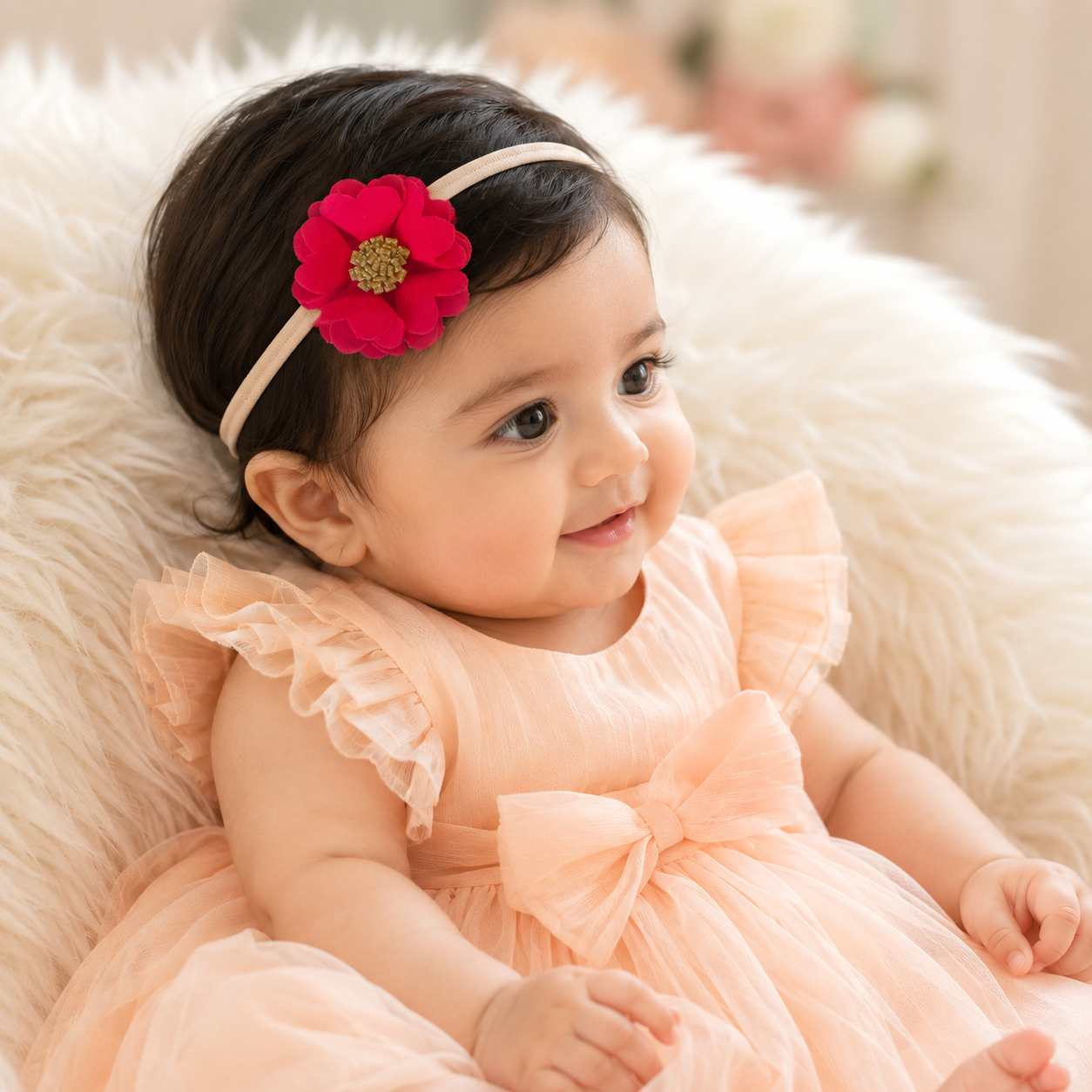 Scalloped Flower Soft Headband – Peach