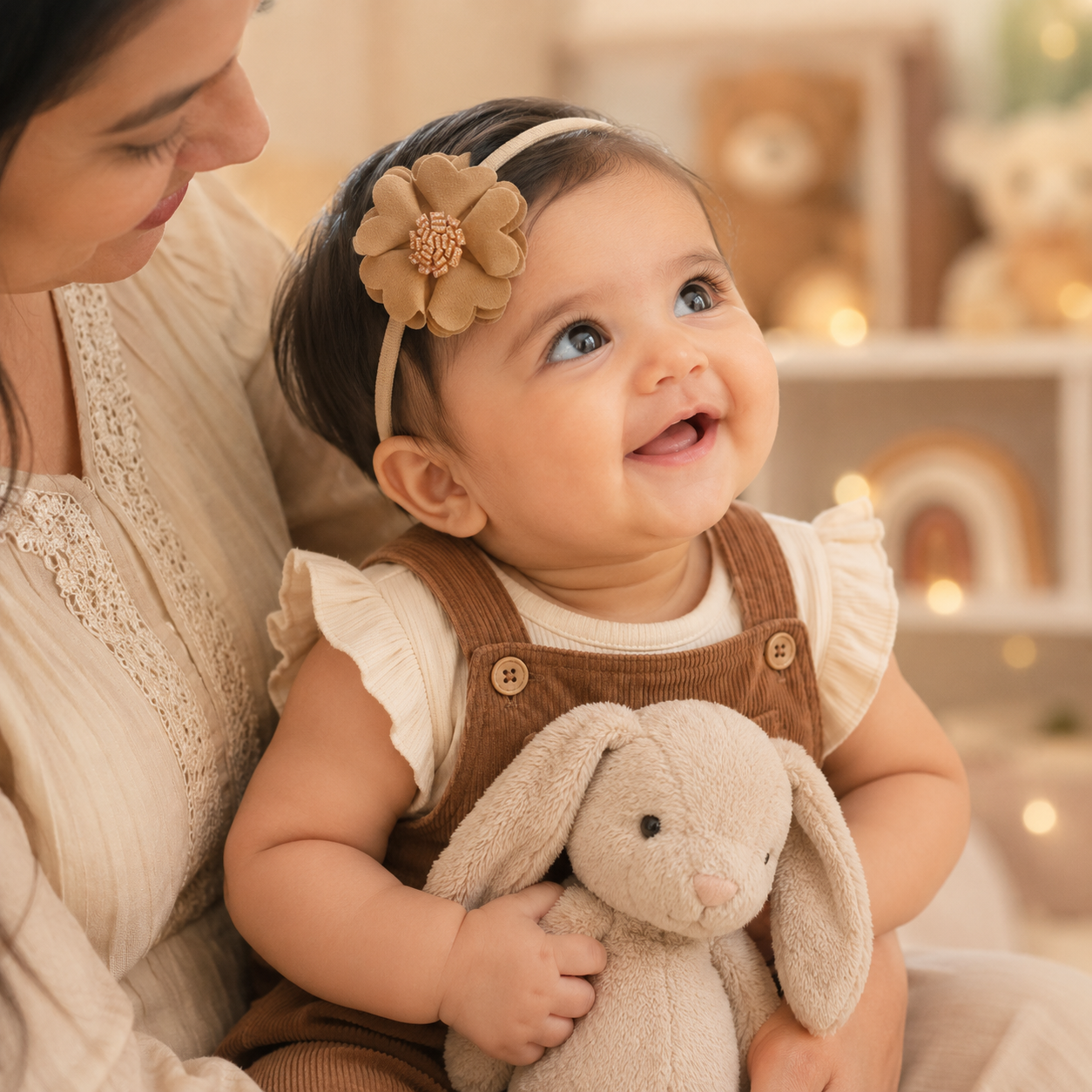 Scalloped Flower Soft Headband – Light Brown