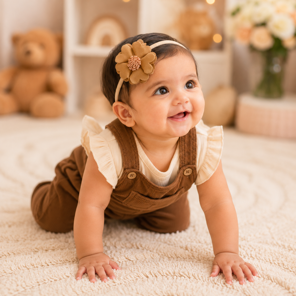 Scalloped Flower Soft Headband – Light Brown