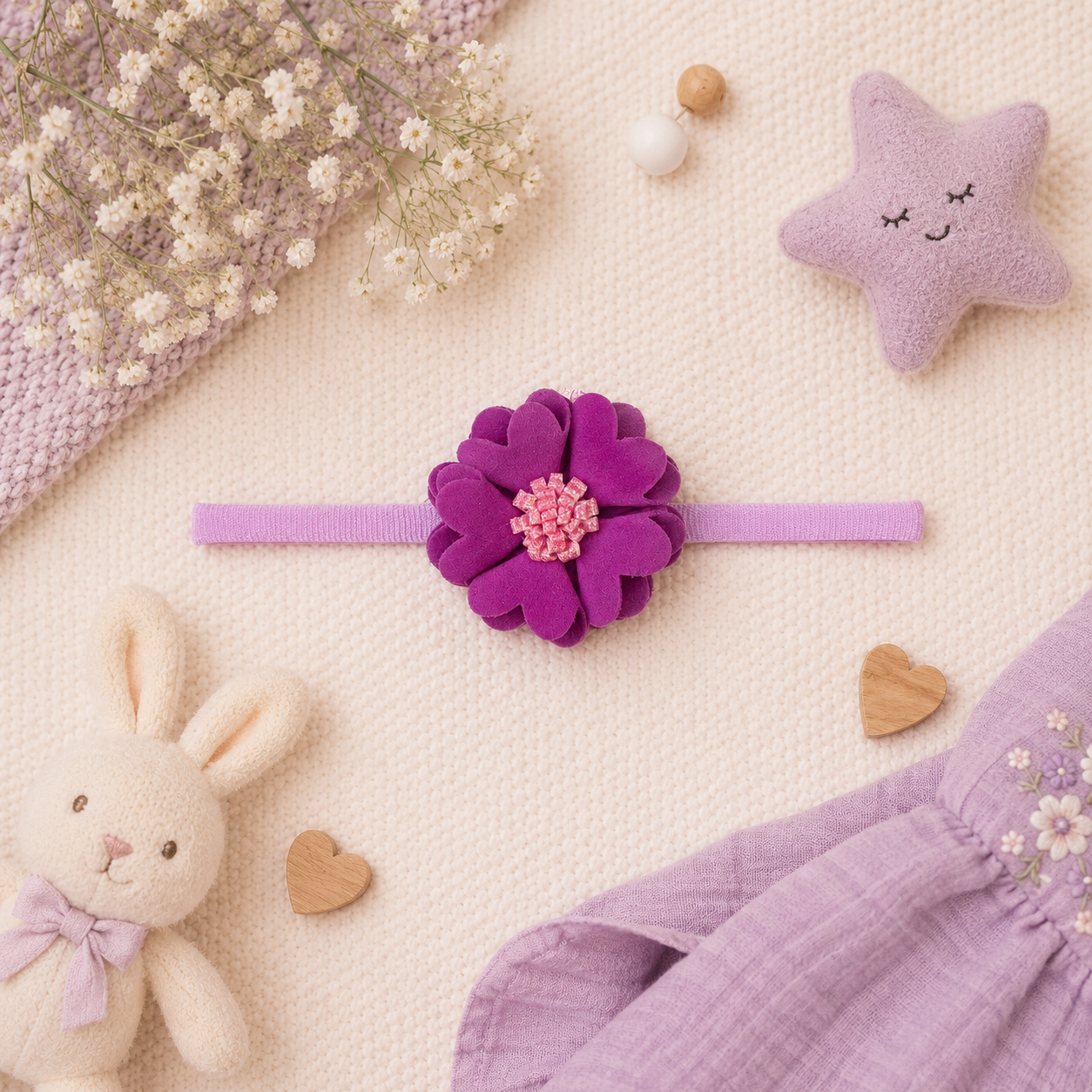Scalloped Flower Soft Headband – Purple