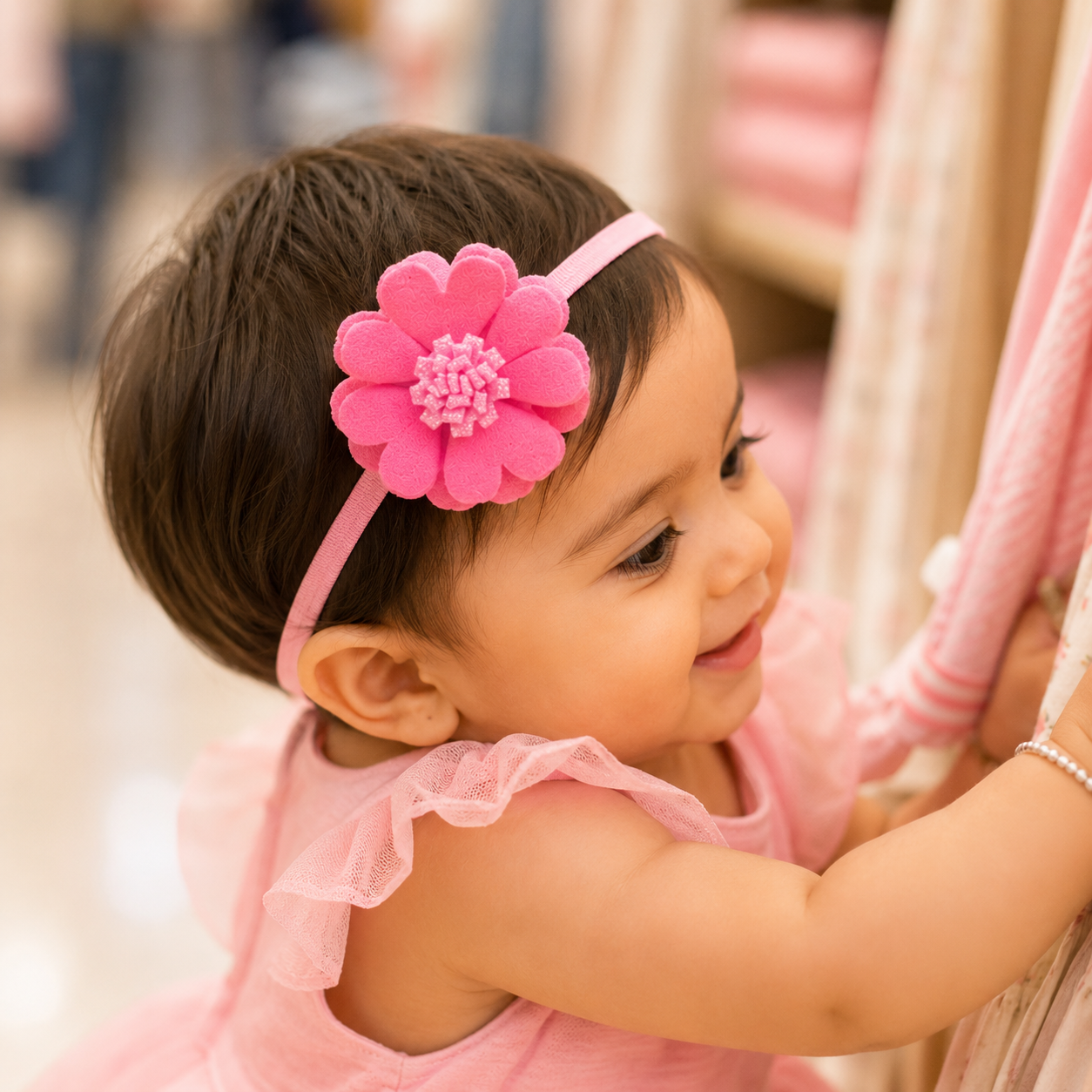 Scalloped Flower Soft Headband – Light Pink