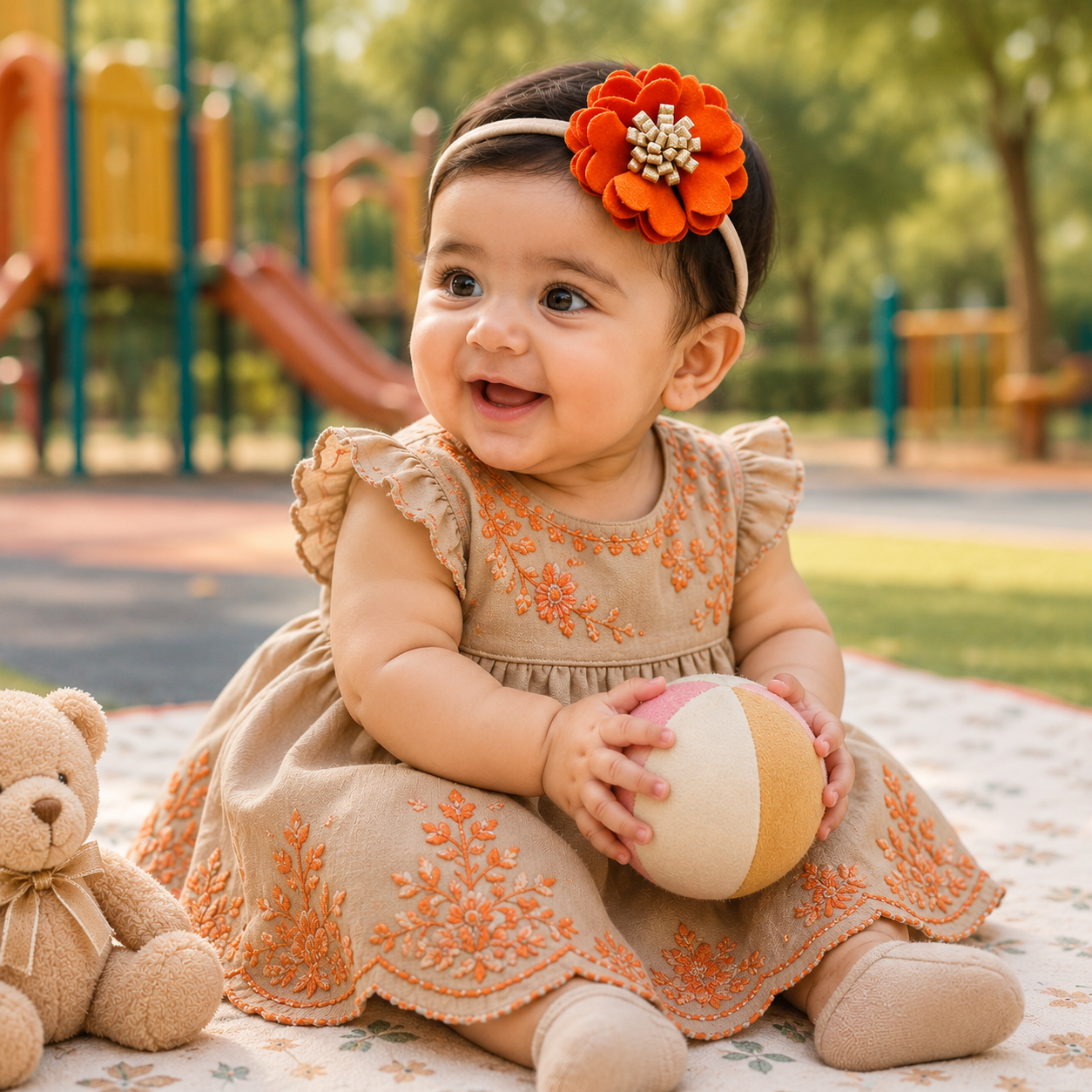 Scalloped Flower Soft Headband – Orange