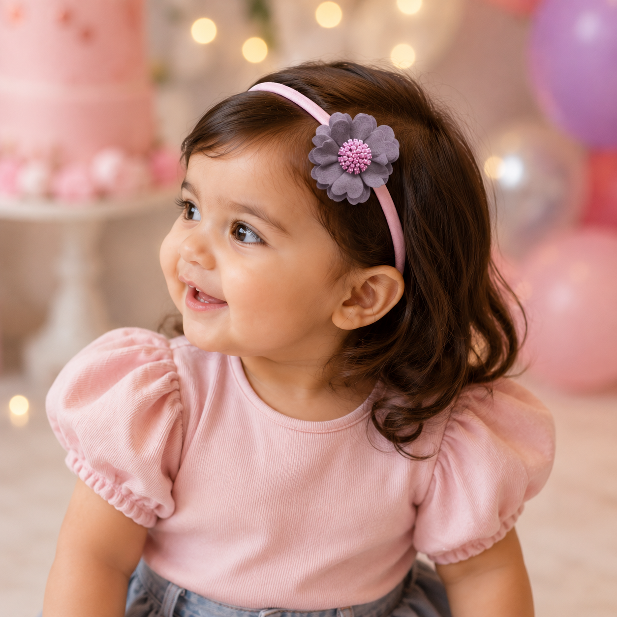 Scalloped Flower Soft Headband – Grey
