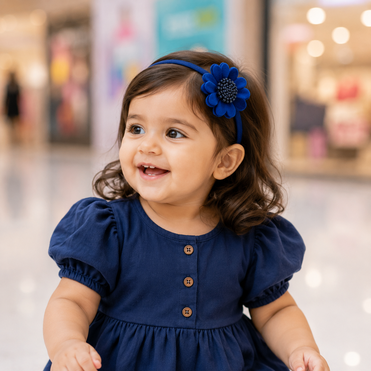 Scalloped Flower Soft Headband – Dark Blue