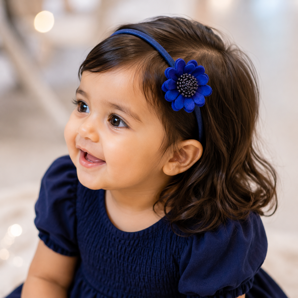 Scalloped Flower Soft Headband – Dark Blue