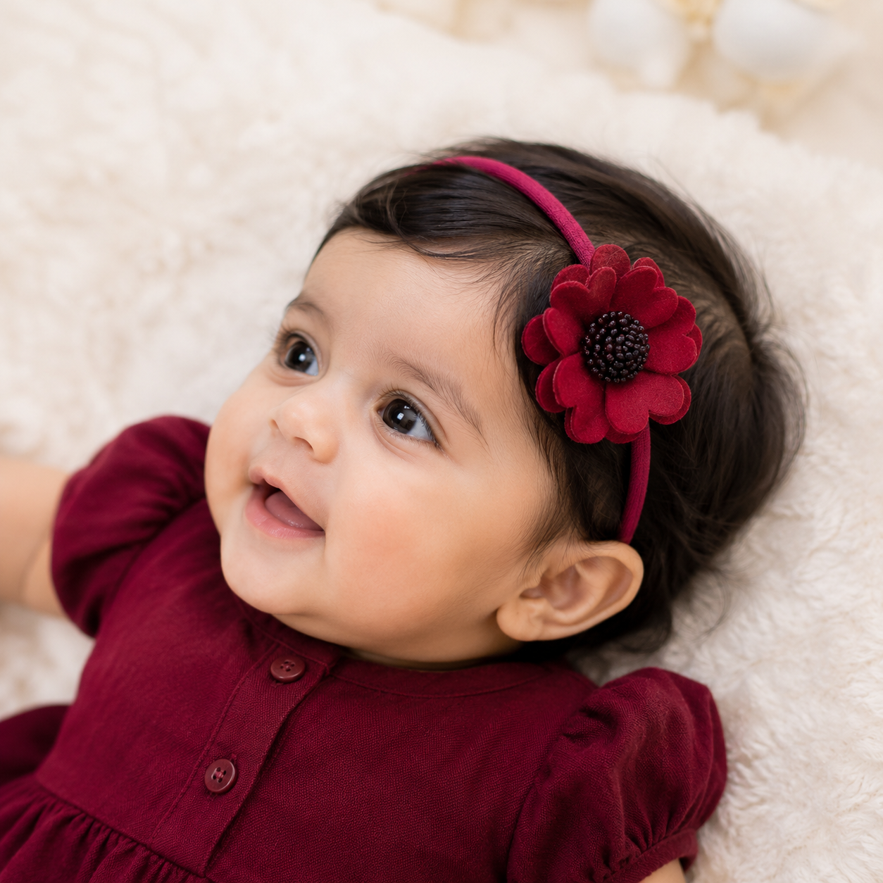 Scalloped Flower Soft Headband – Maroon