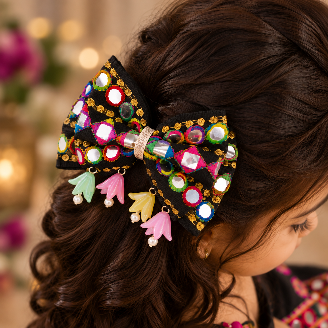 RaatRani Navratri Bow with Tulip Flower Alligator Clip