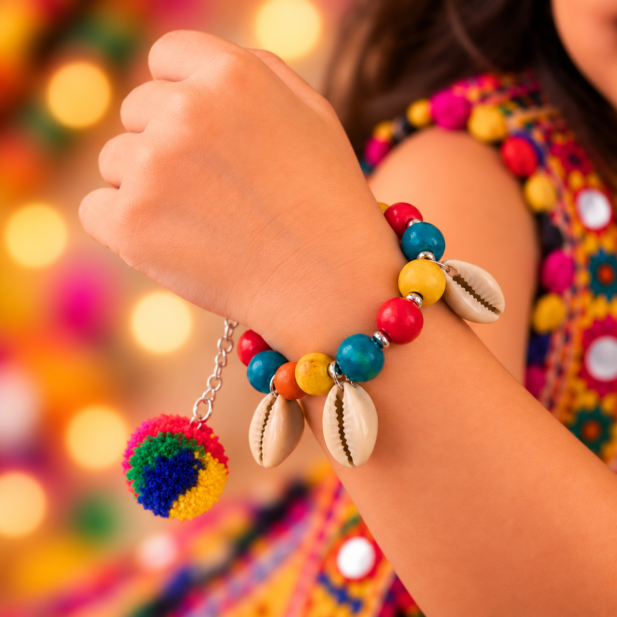 Navratri Kaudi & Dangling Pompom Bracelet