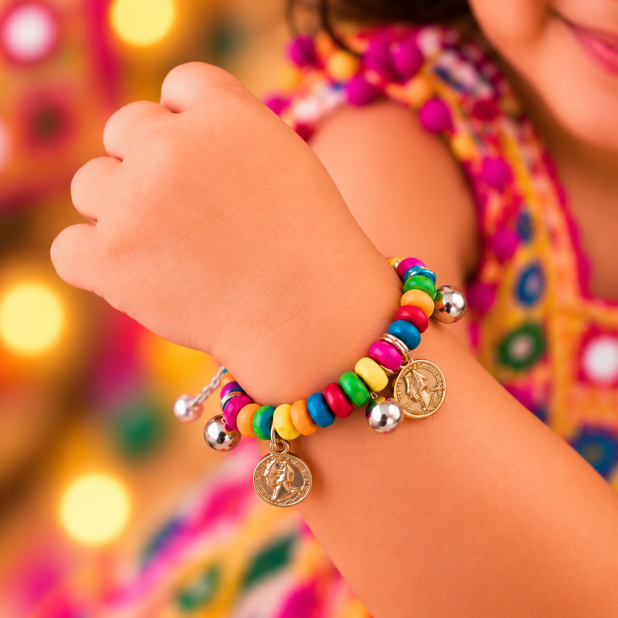 Navratri Sikka & Ghunghroo Adjustable Bracelet - Silver