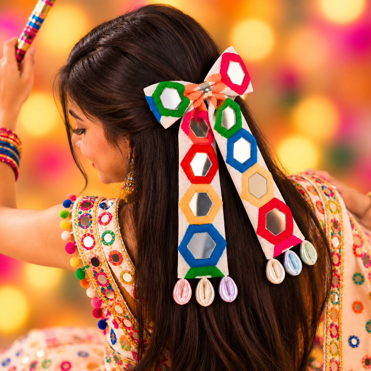 Sheesha Navratri PiggyTail Bow Alligator Clip - White