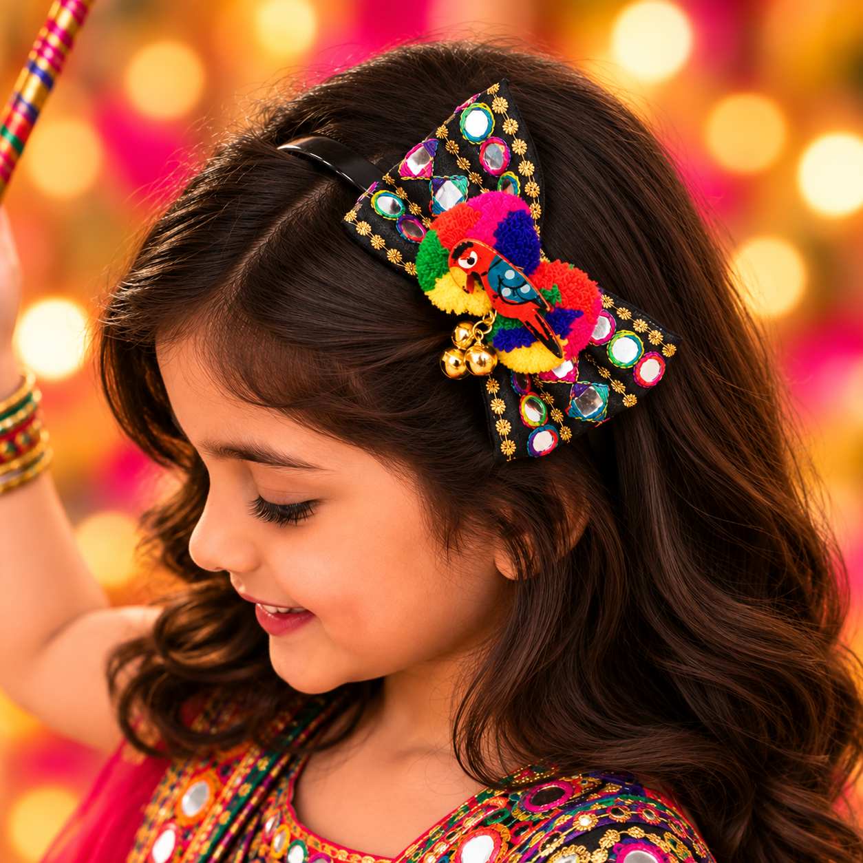 RaatRani Navratri Headband with Parrot & Ghunghroo