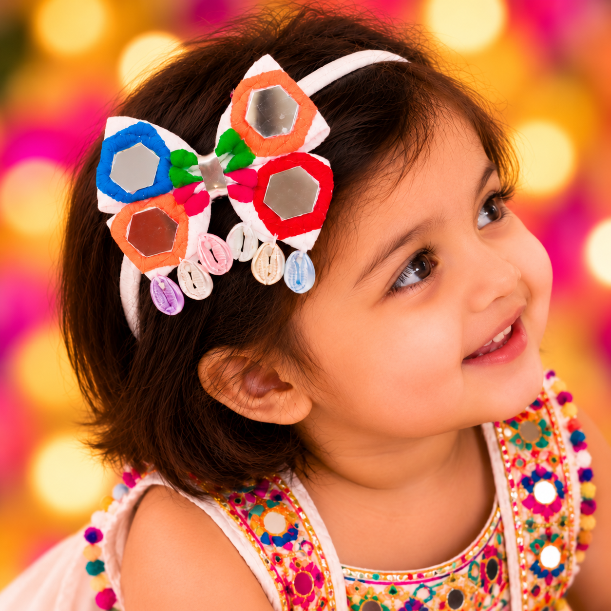 Navratri Hexagon Mirror Soft Headband - White