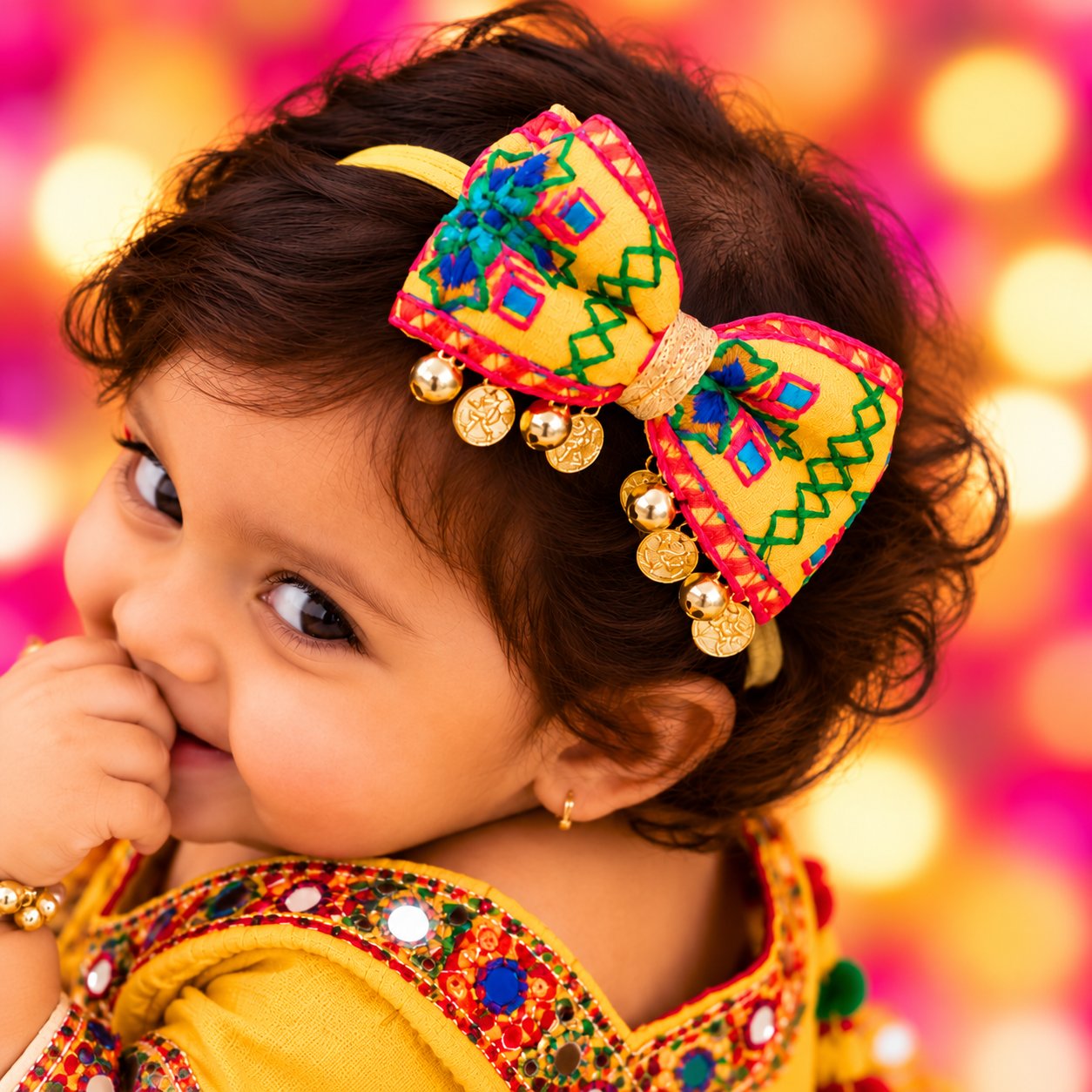 Rangeela Navratri Soft Headband with Sikka & Ghungroo - Yellow