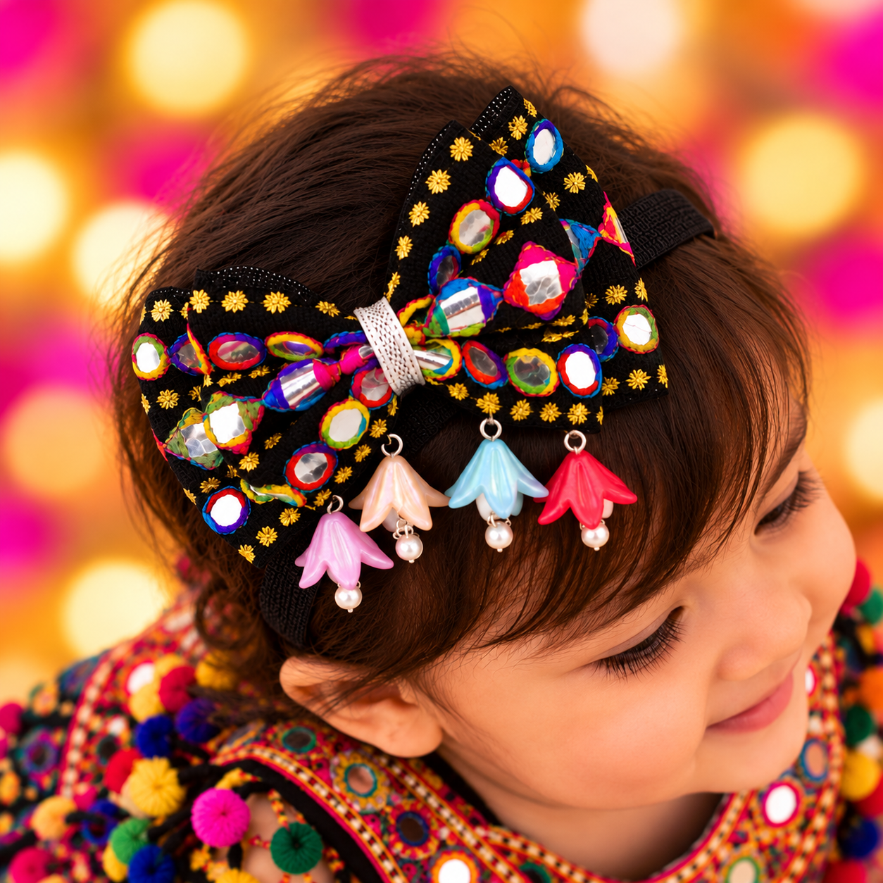 RaatRani Navratri Soft Headband with Dangling Tulip Flowers
