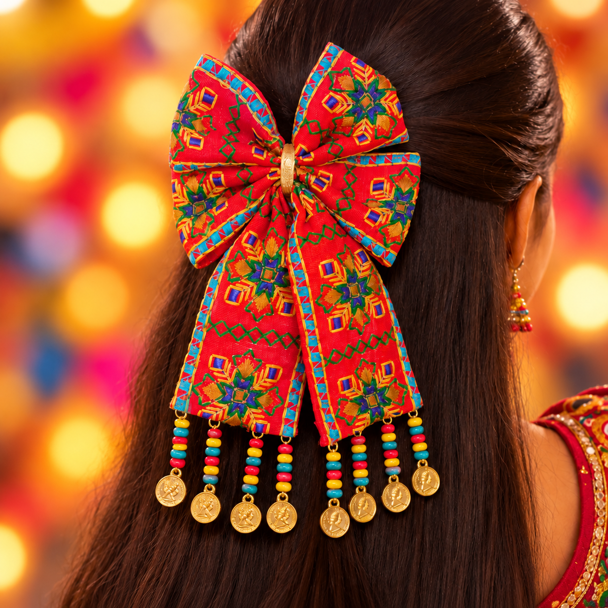 Rangeela Navratri PiggyTail Bow Alligator Clip - Red