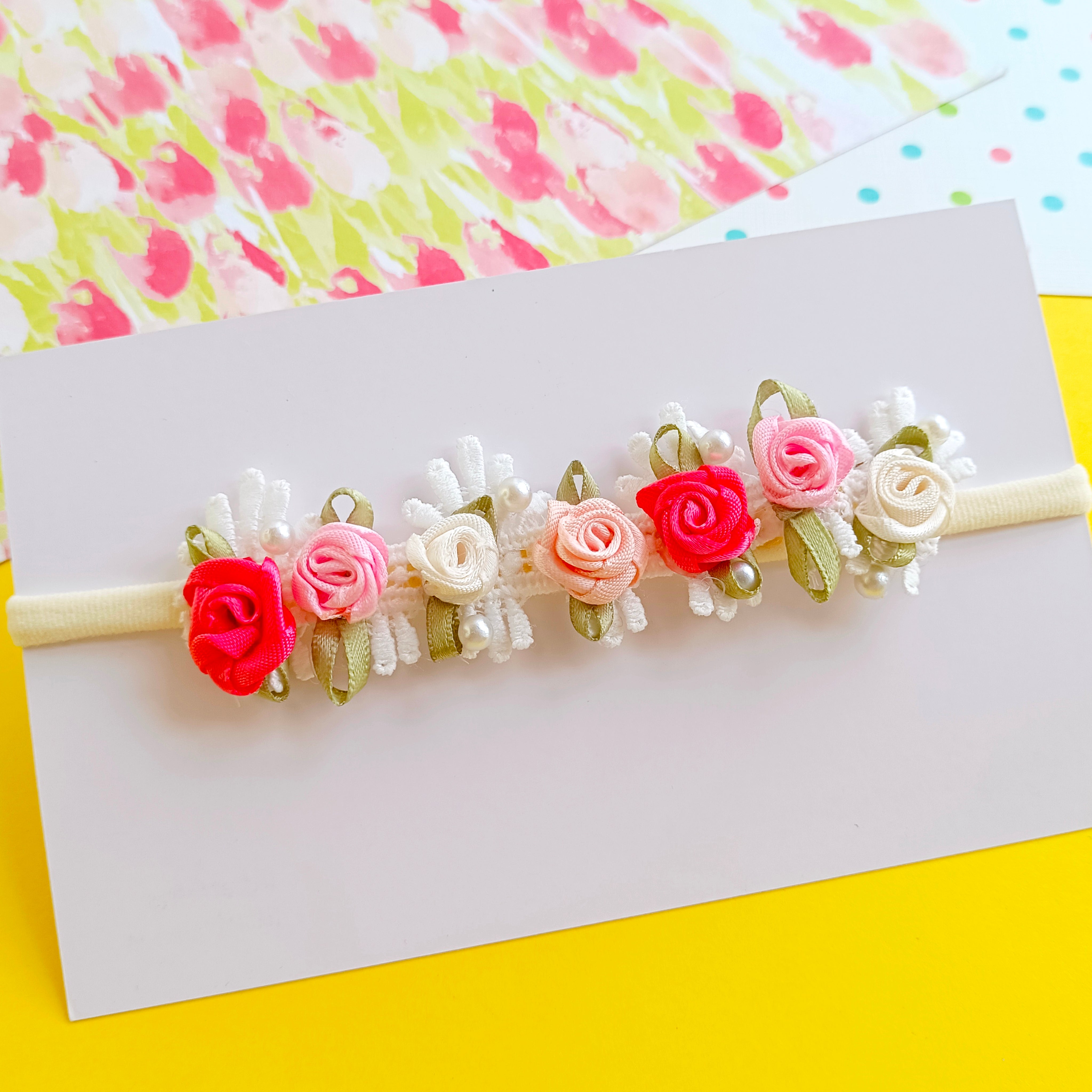 Flower and pearl lace balls baby soft headband