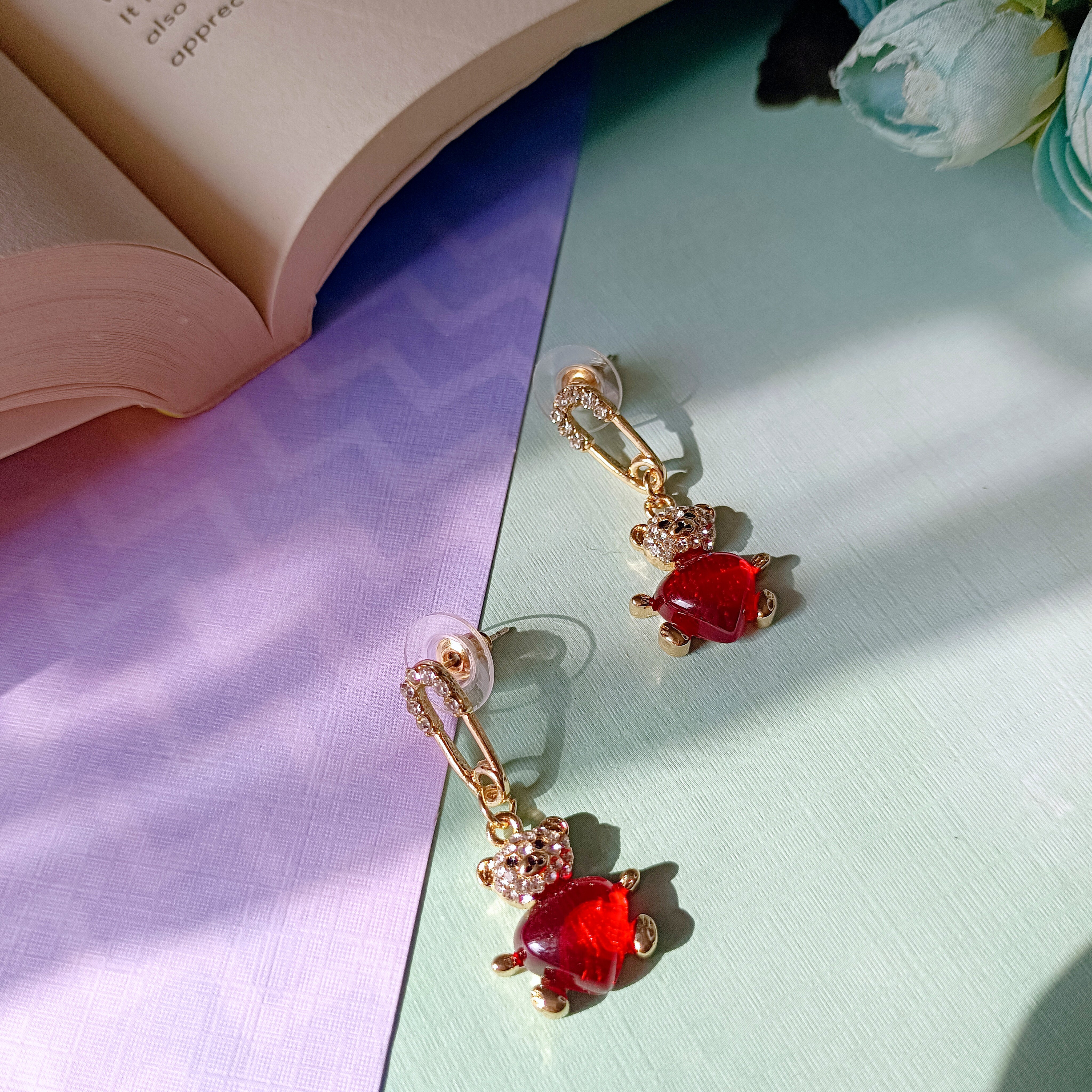 Red Teddy with Heart Earrings