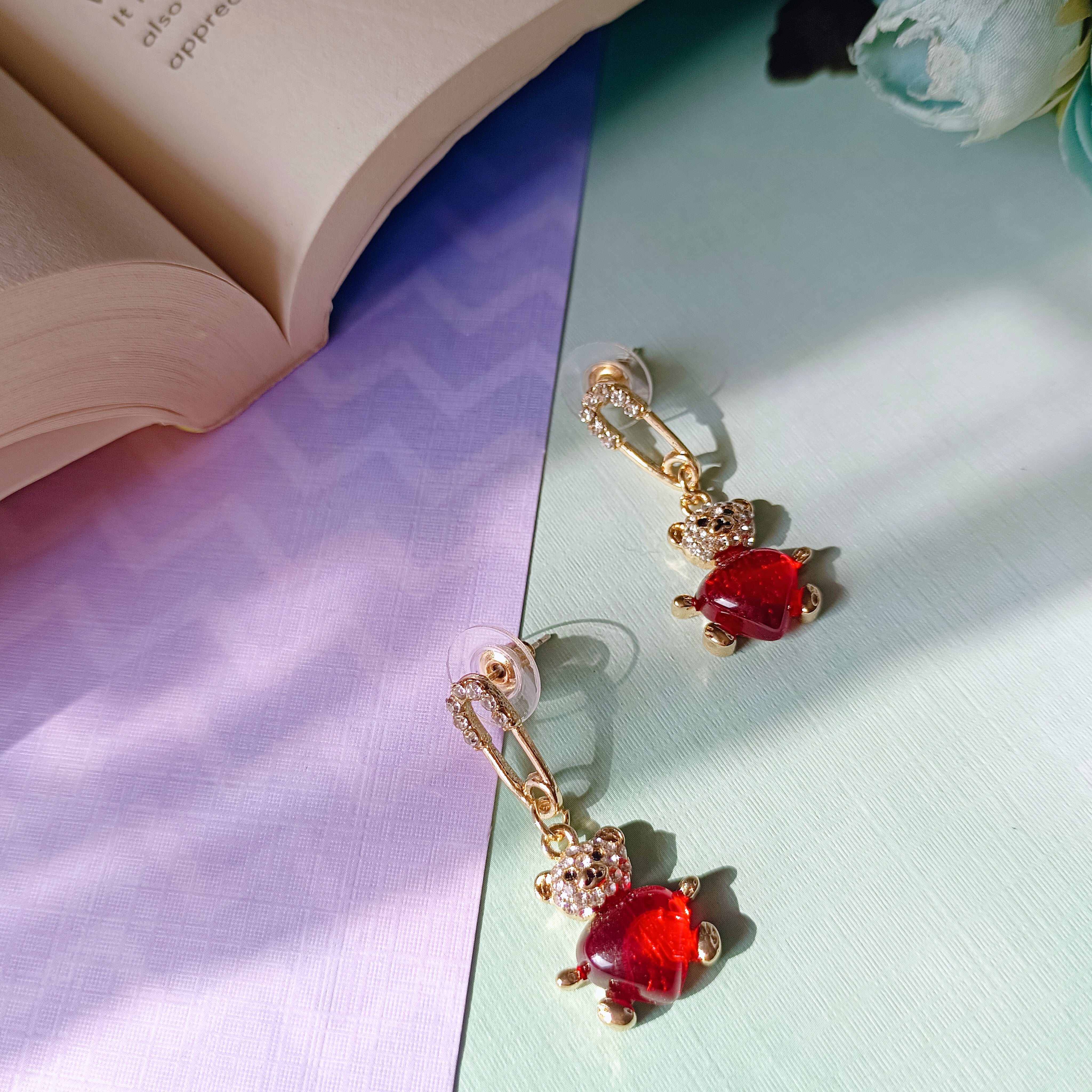 Red Teddy with Heart Earrings