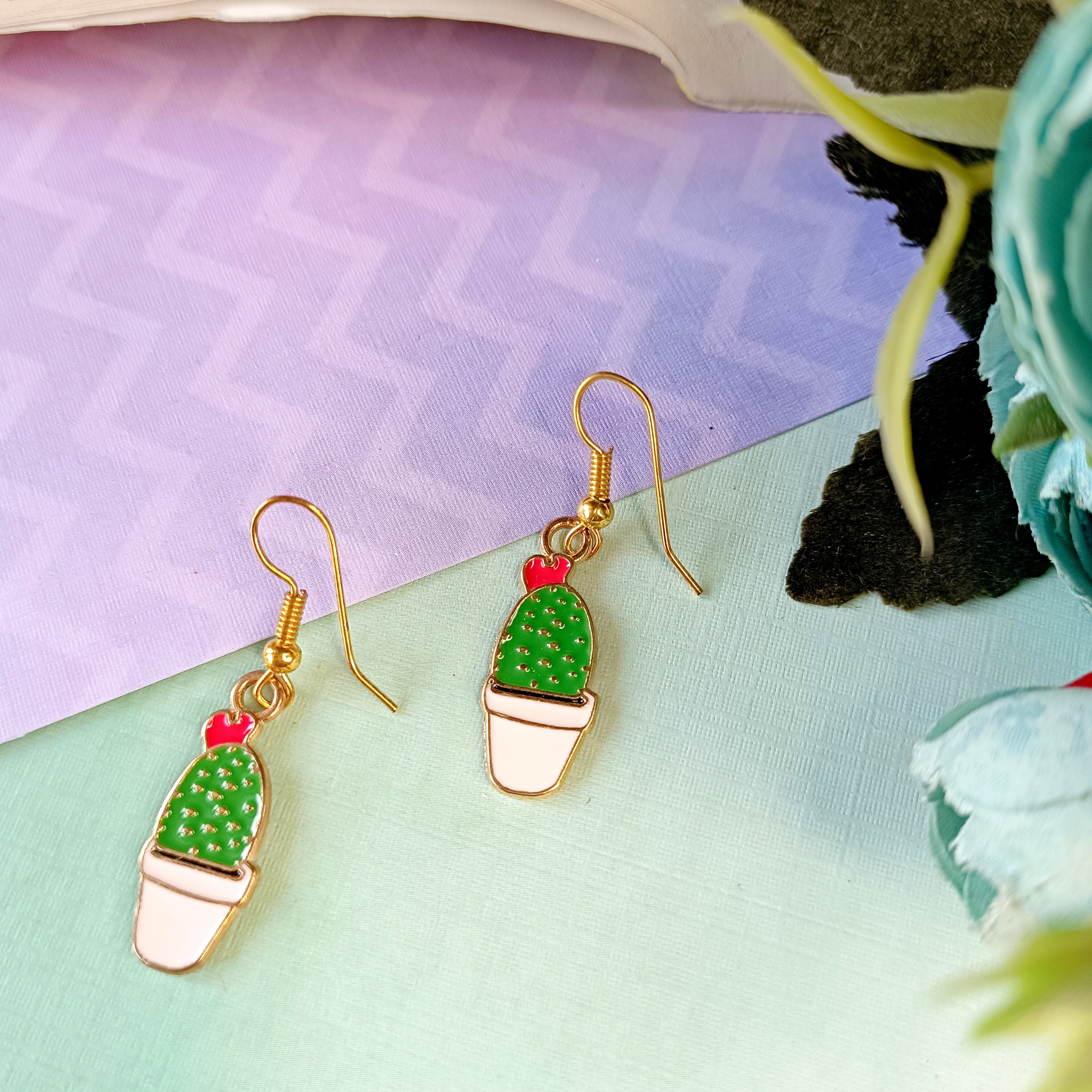 Green Cactus Earrings