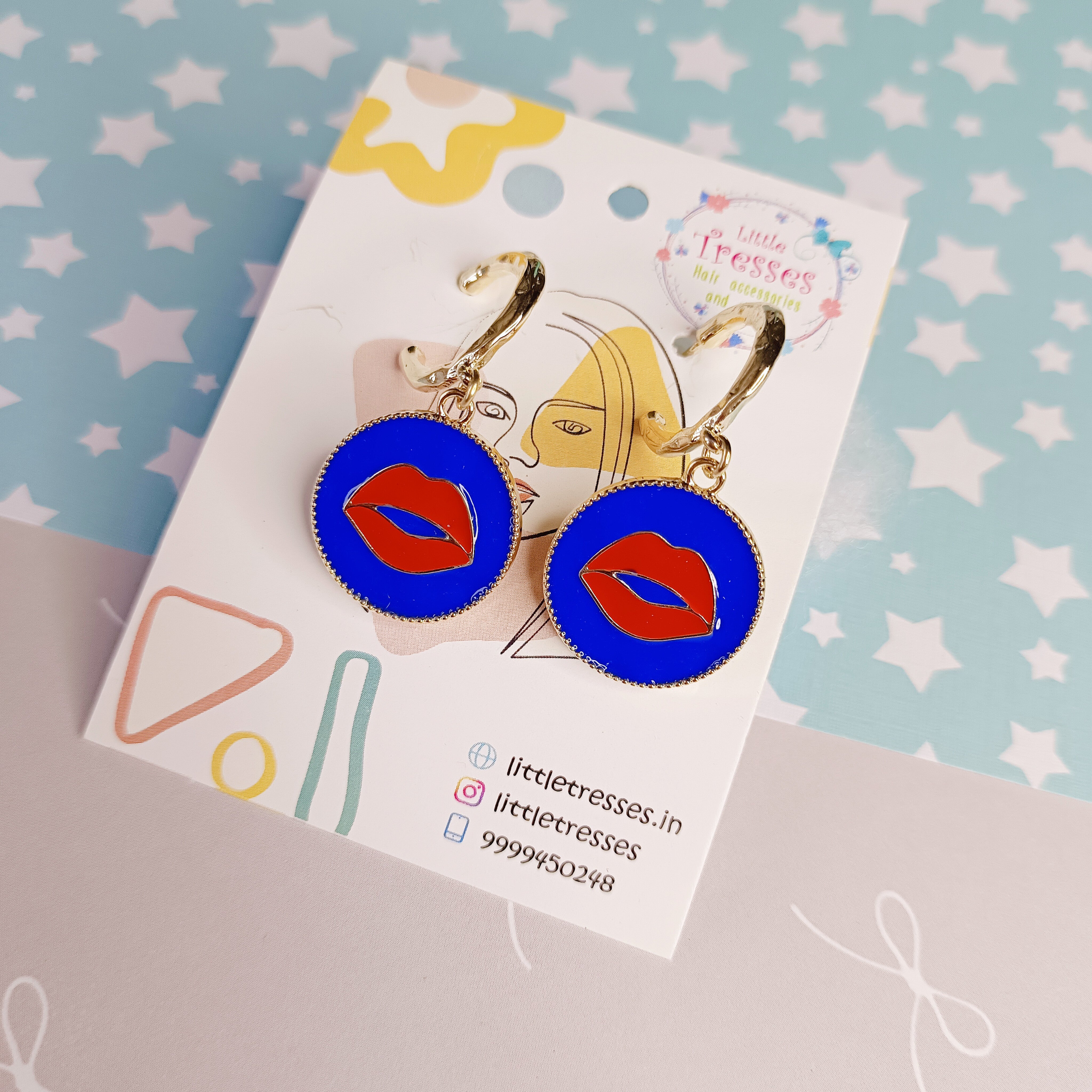 Blue & Red Lovely Lips Earring