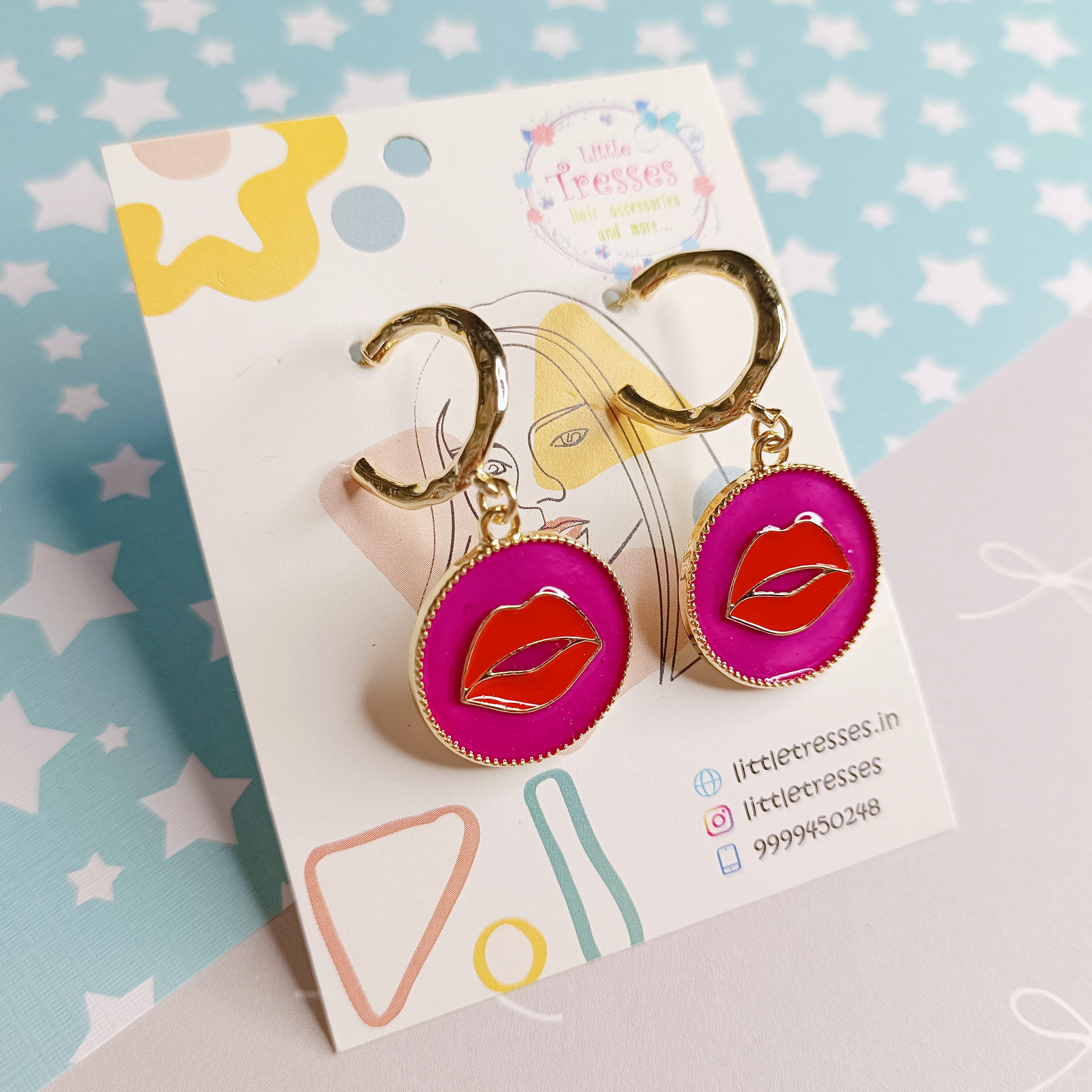 Red & Pink Lovely Lips Earring
