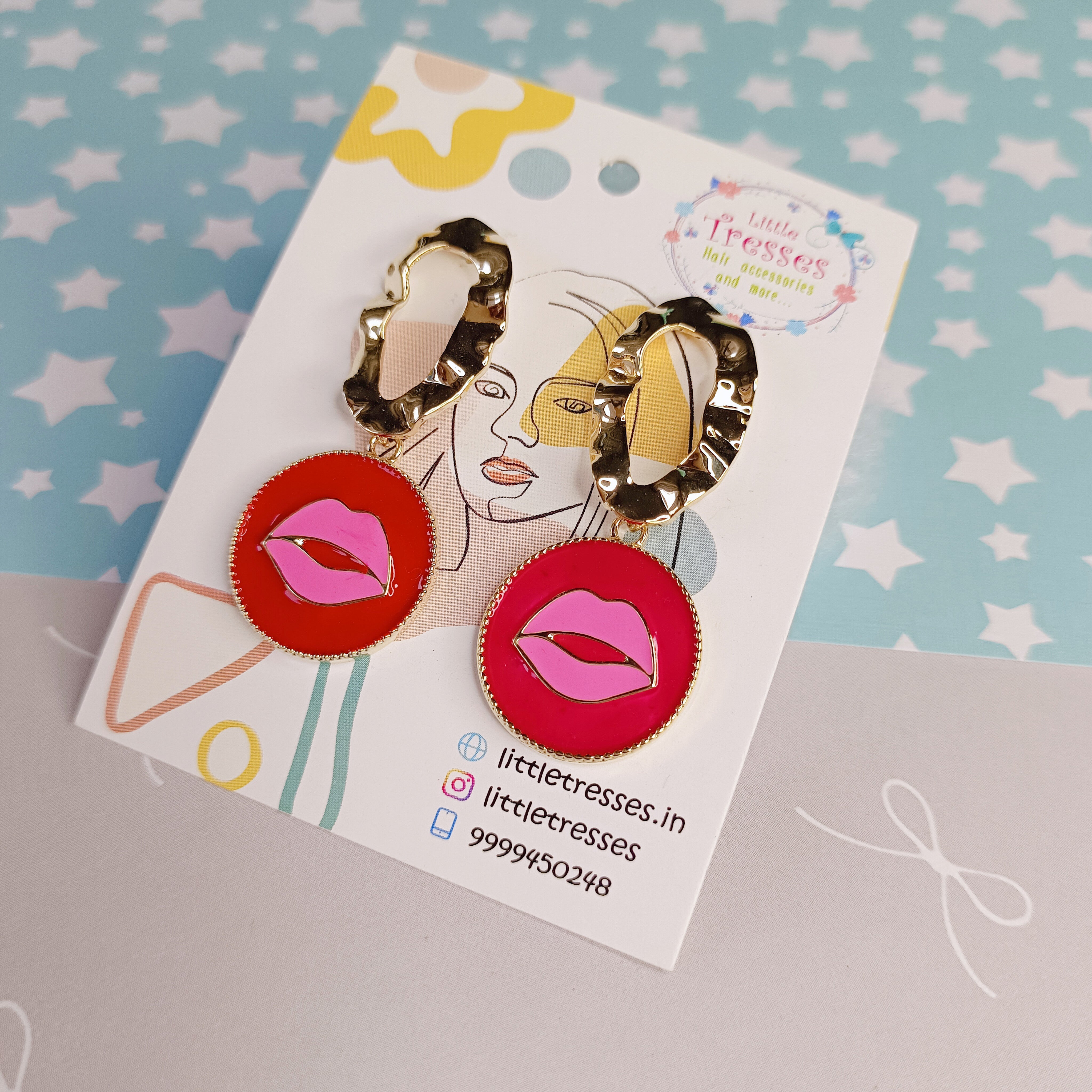 Red & Pink Lovely Lips Earring
