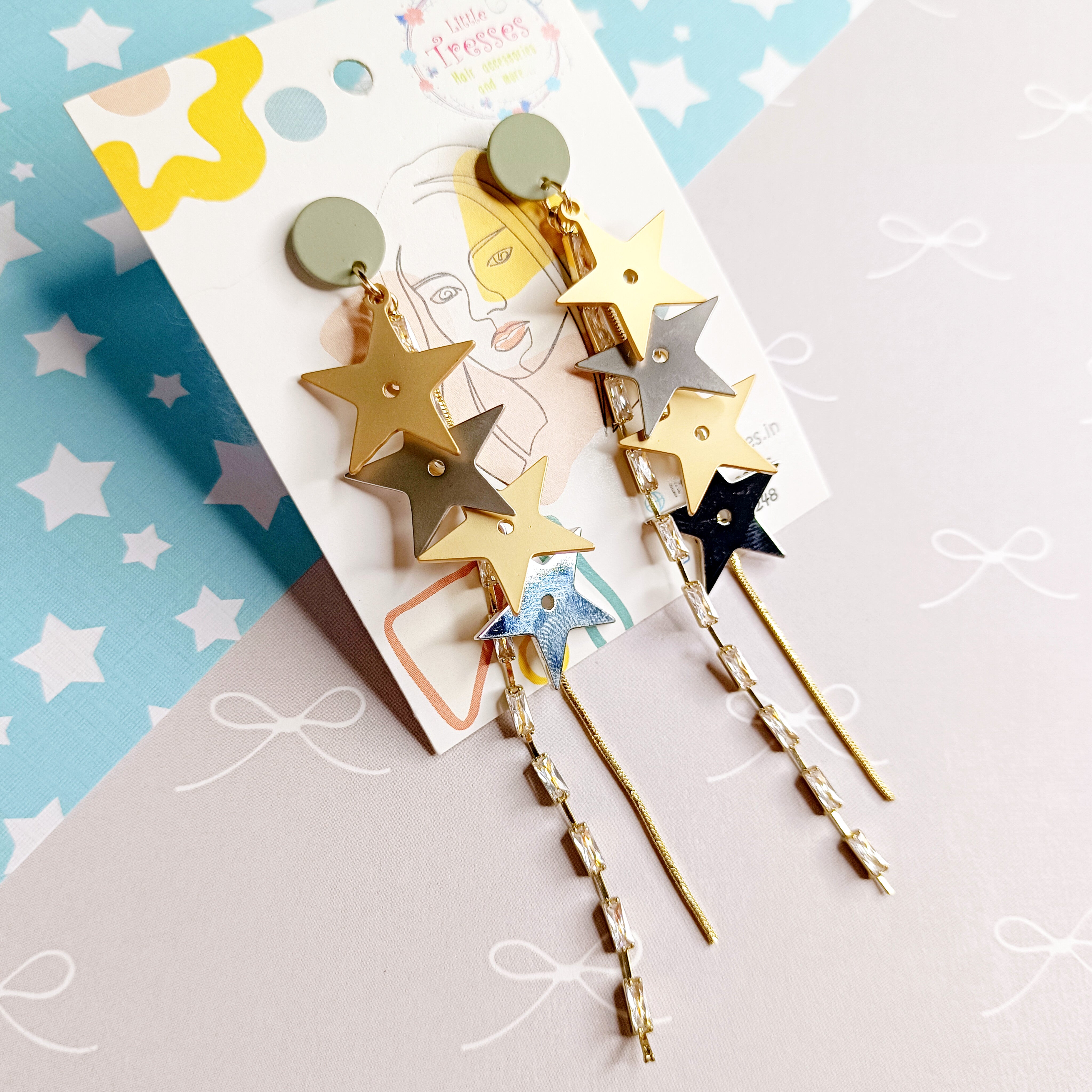 Multi Star Dangler Earring - Black