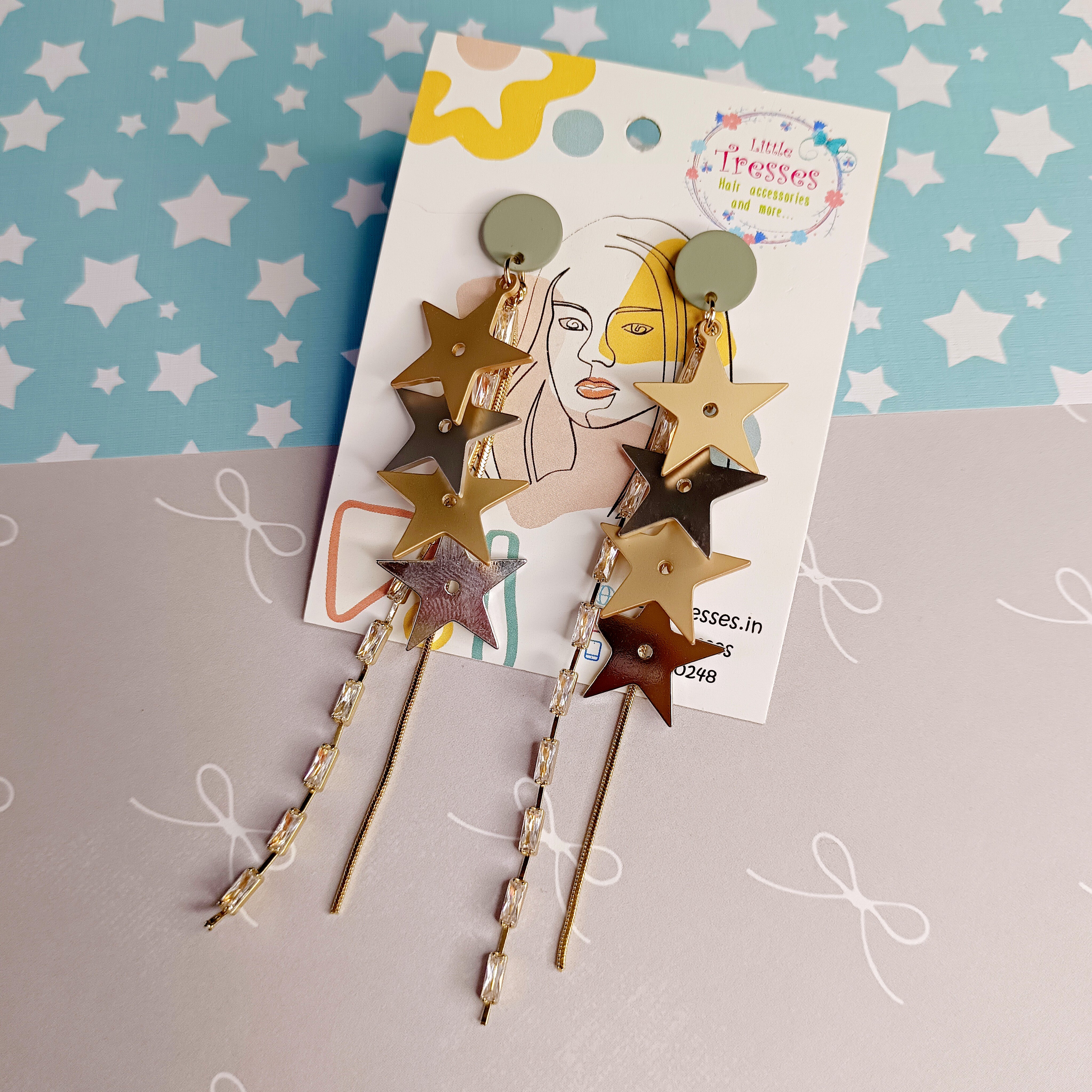 Multi Star Dangler Earring - Black