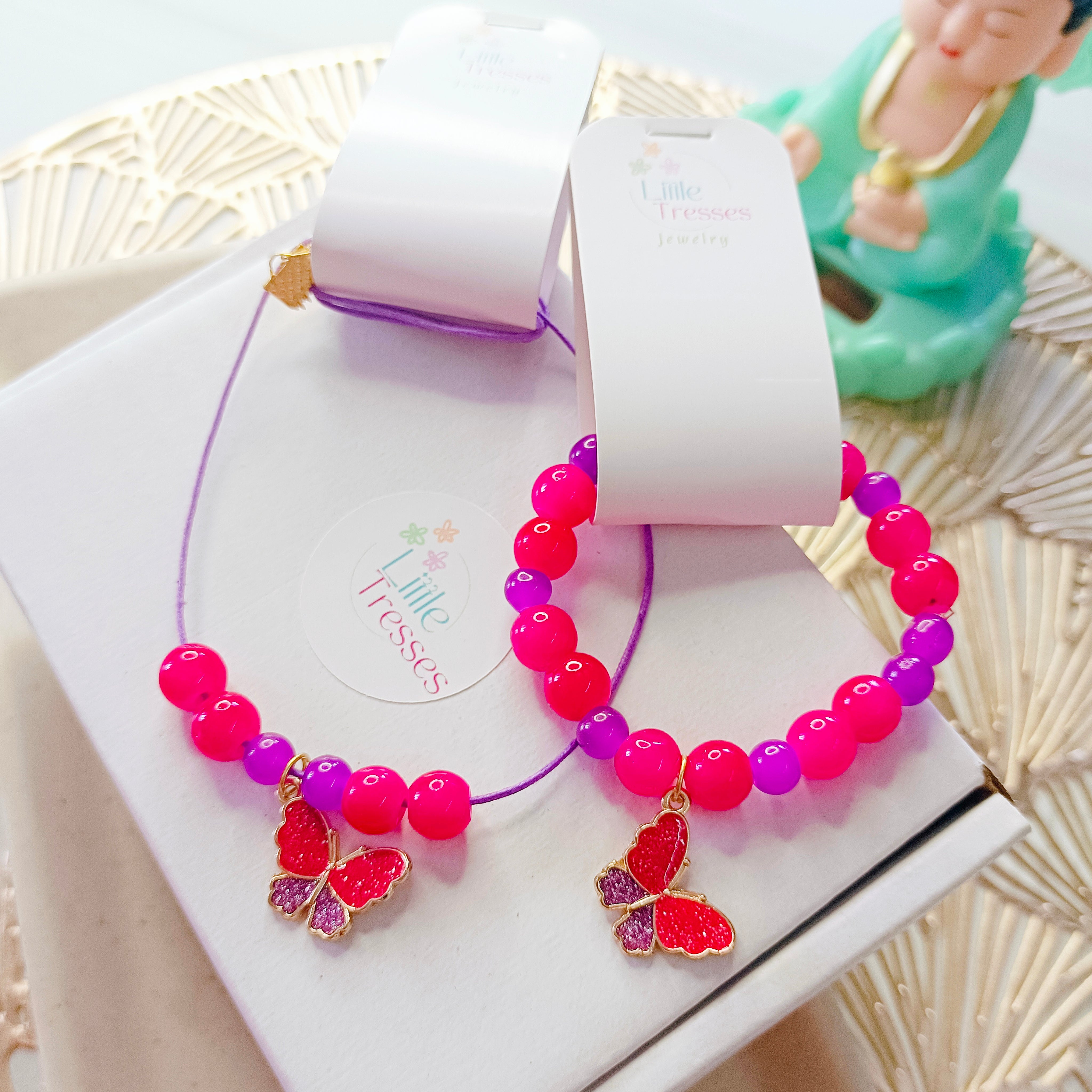 Butterfly Bracelet & Pendant Set - Purple & Pink