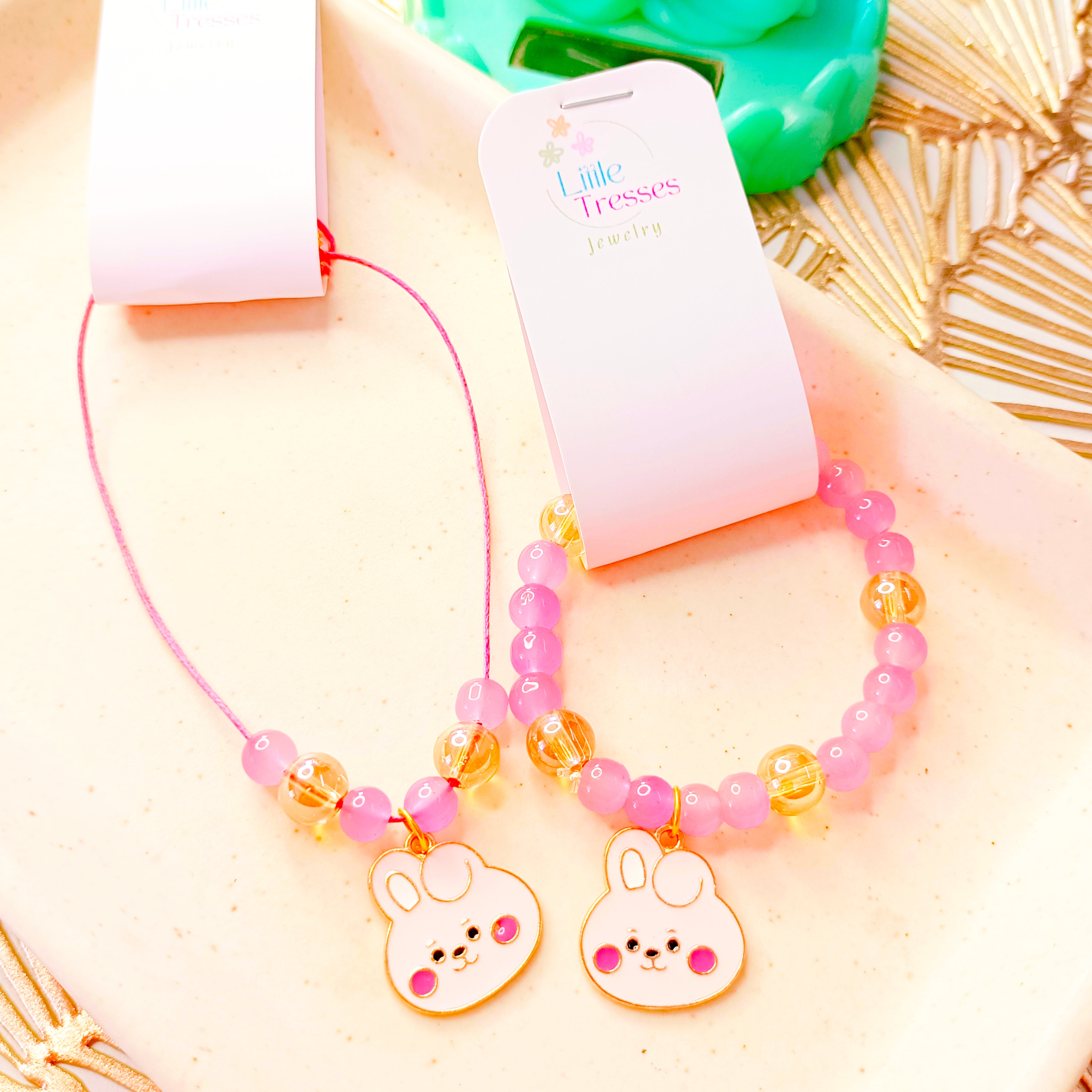 Little Bunny Bracelet & Pendant Set - Pink