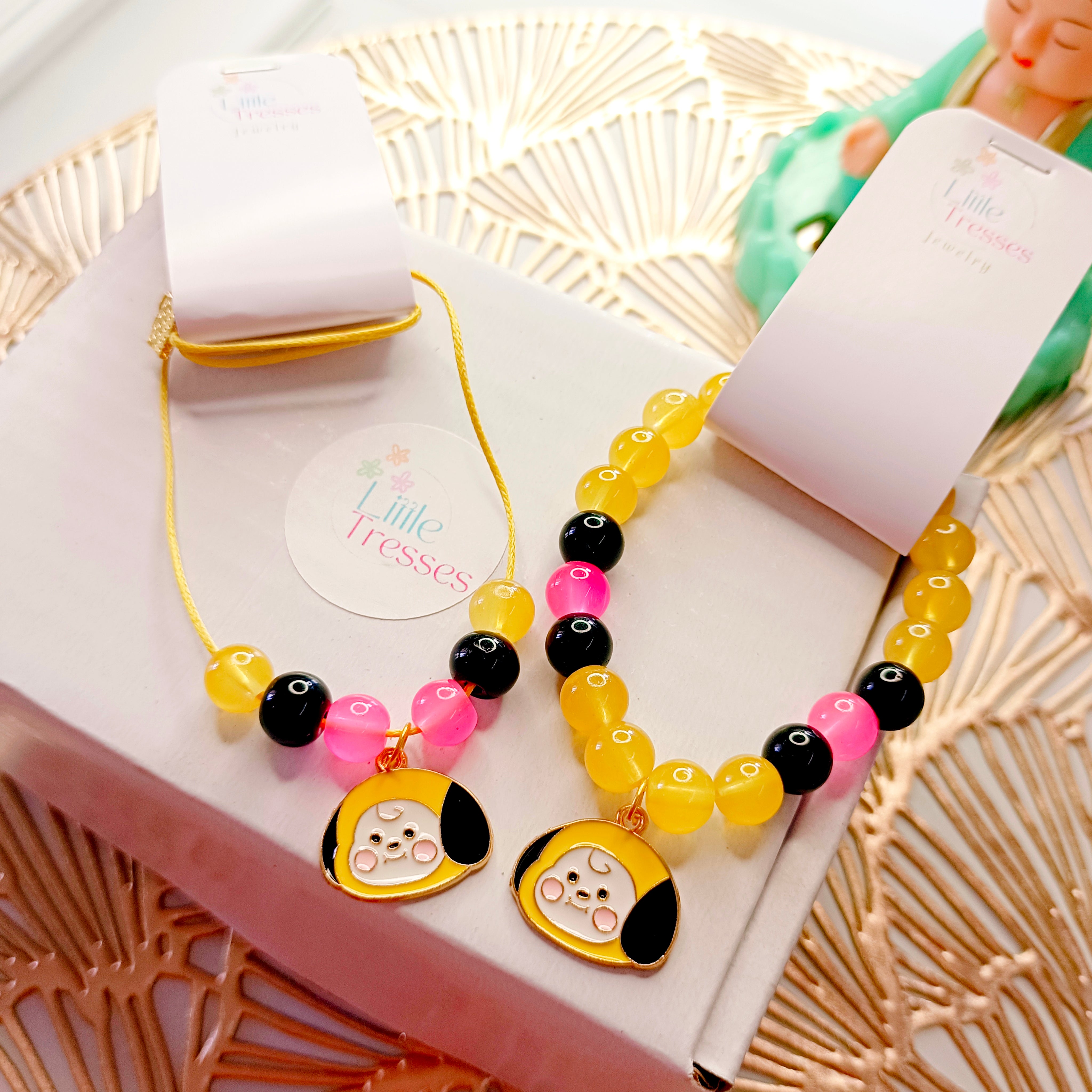 Little Cartoon Bracelet & Pendant Set - Yellow & Black