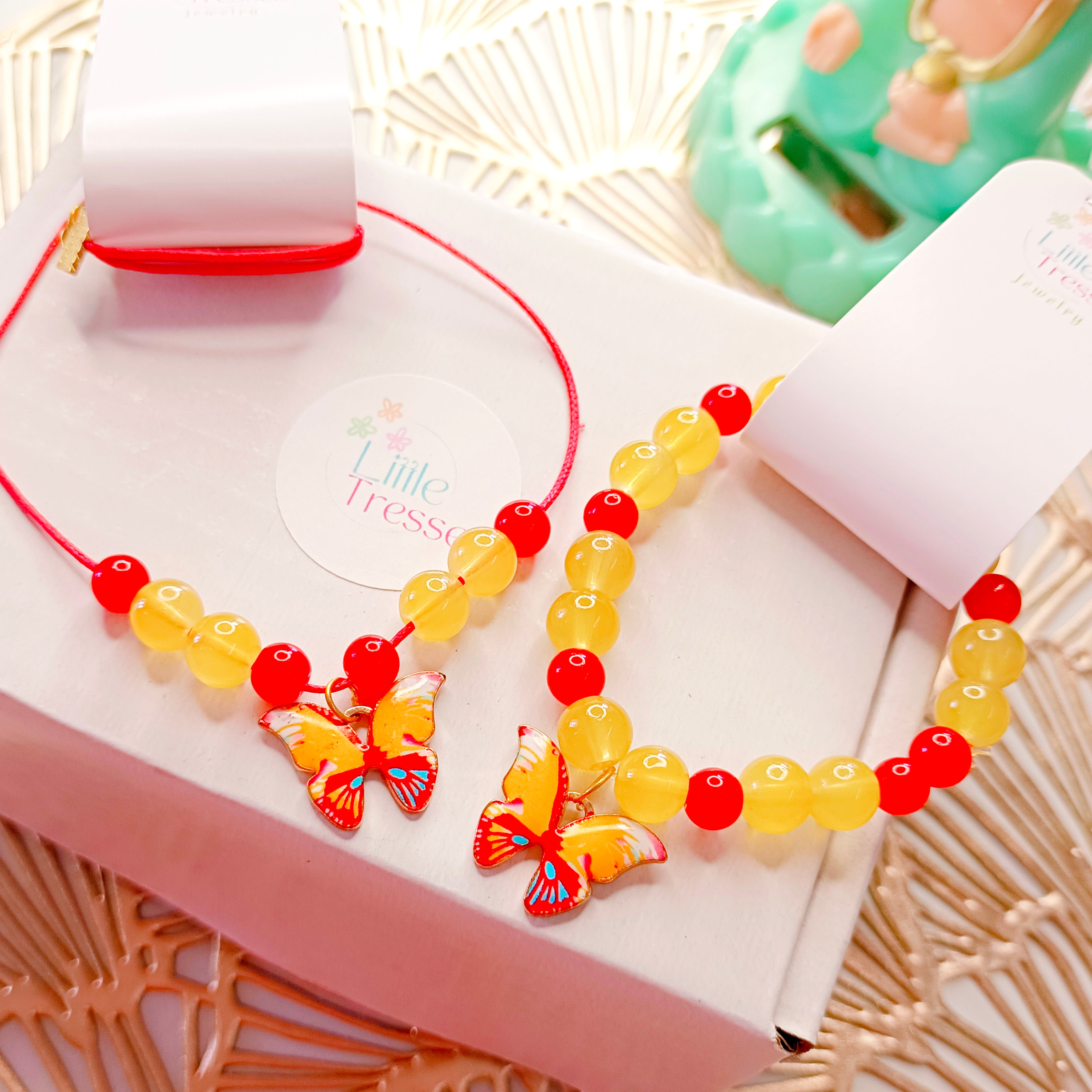 Butterfly Bracelet & Pendant Set - Red & Yellow