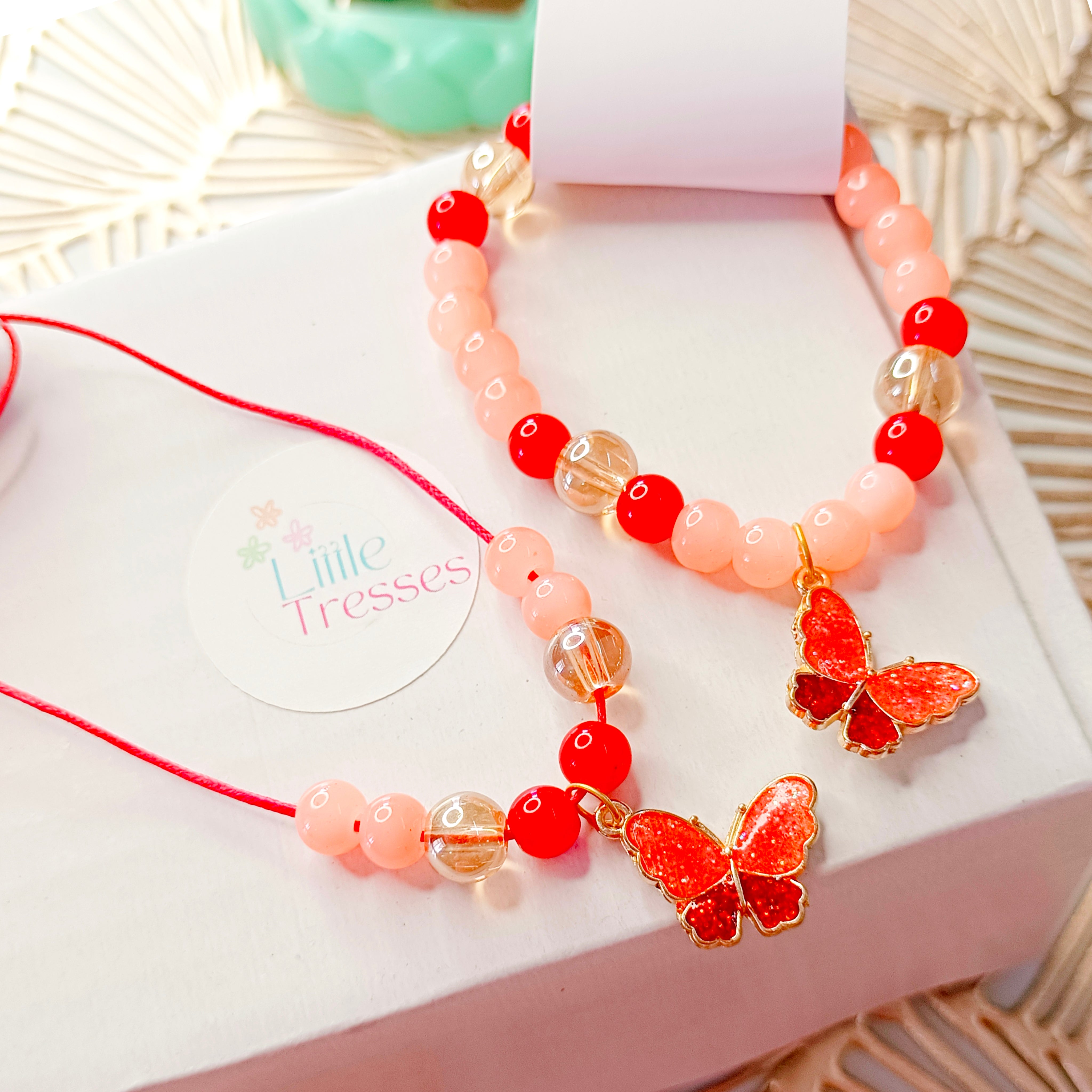 Butterfly Bracelet & Pendant Set - Peach